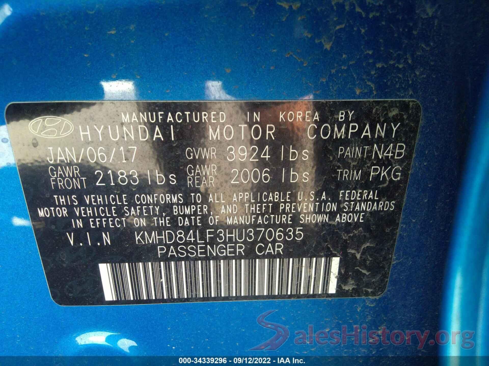 KMHD84LF3HU370635 2017 HYUNDAI ELANTRA