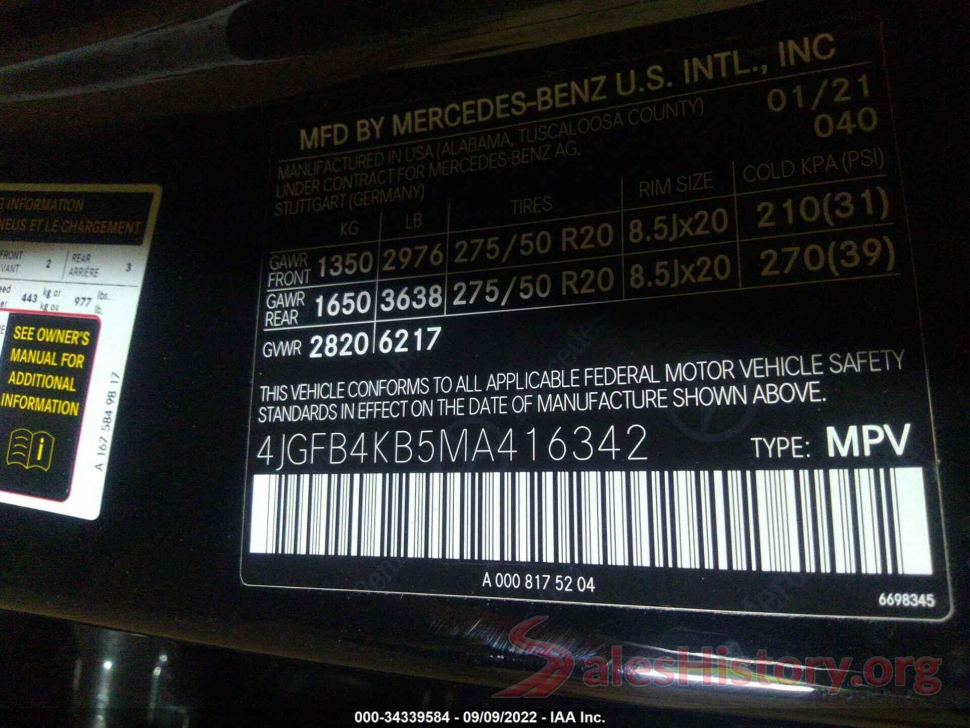 4JGFB4KB5MA416342 2021 MERCEDES-BENZ GLE