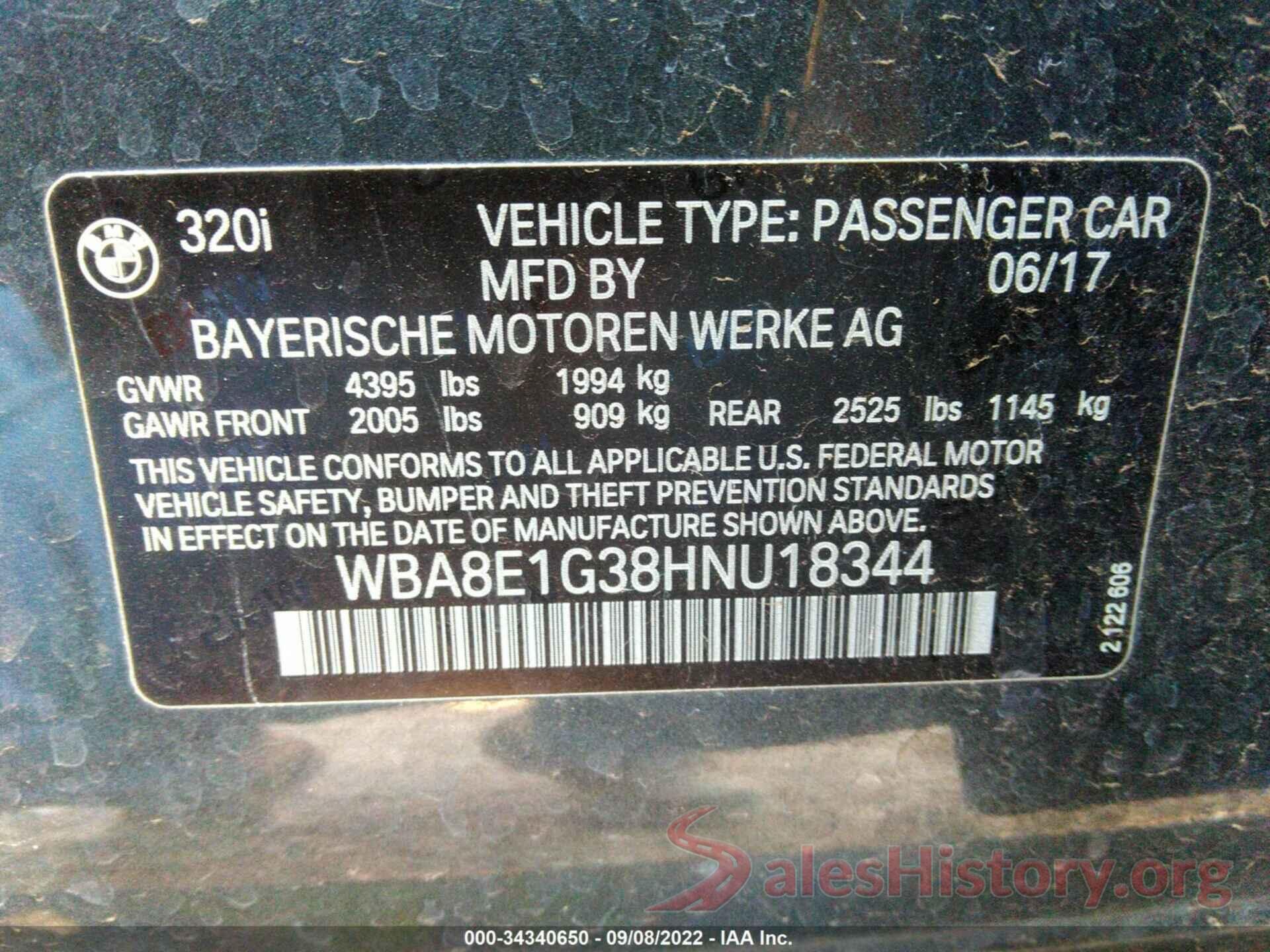 WBA8E1G38HNU18344 2017 BMW 3 SERIES