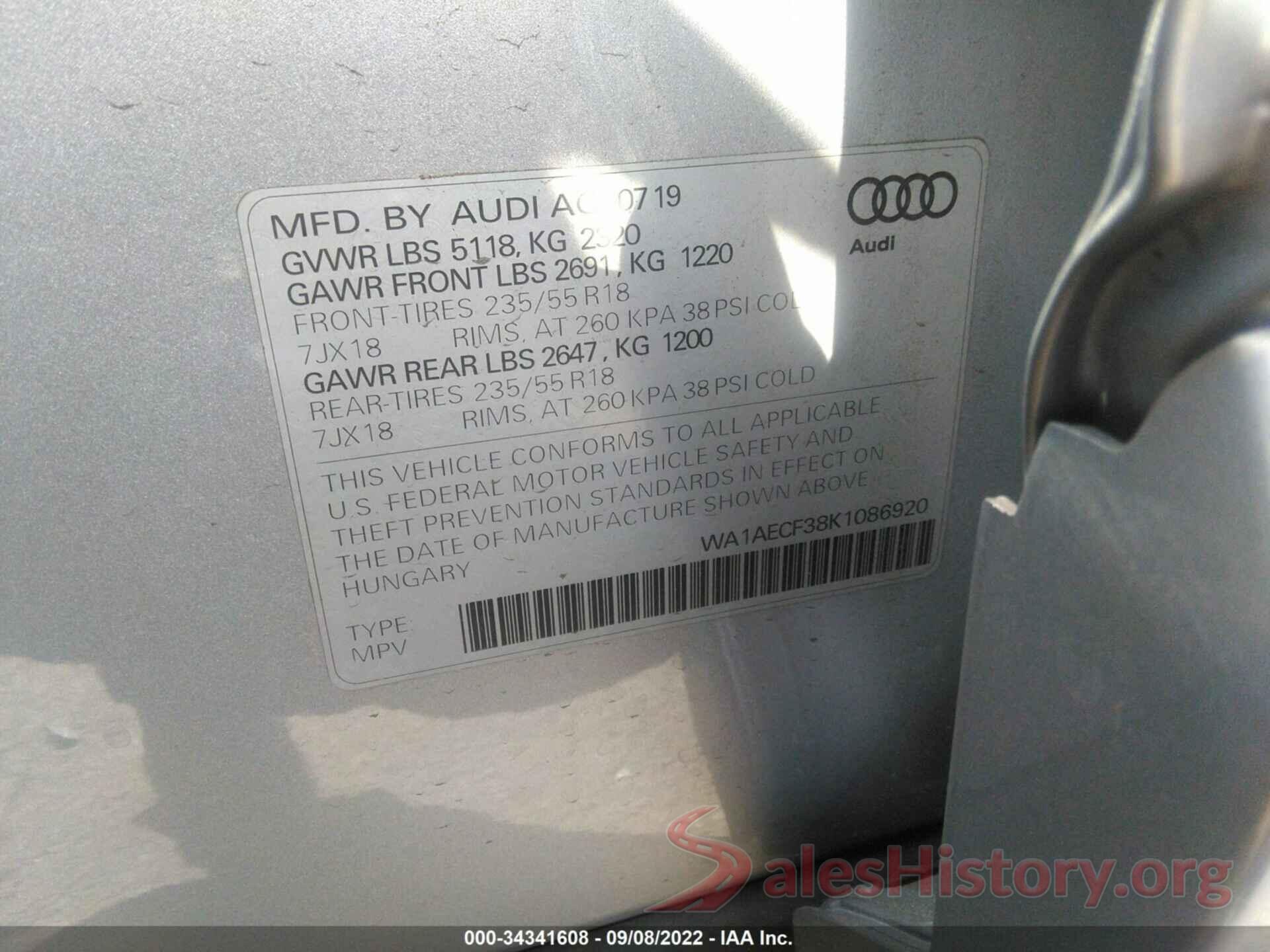 WA1AECF38K1086920 2019 AUDI Q3