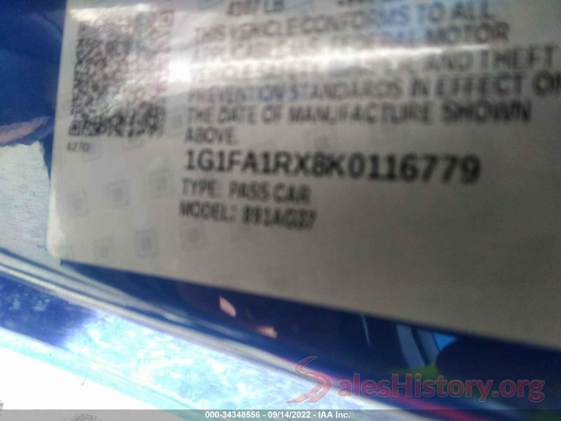 1G1FA1RX8K0116779 2019 CHEVROLET CAMARO