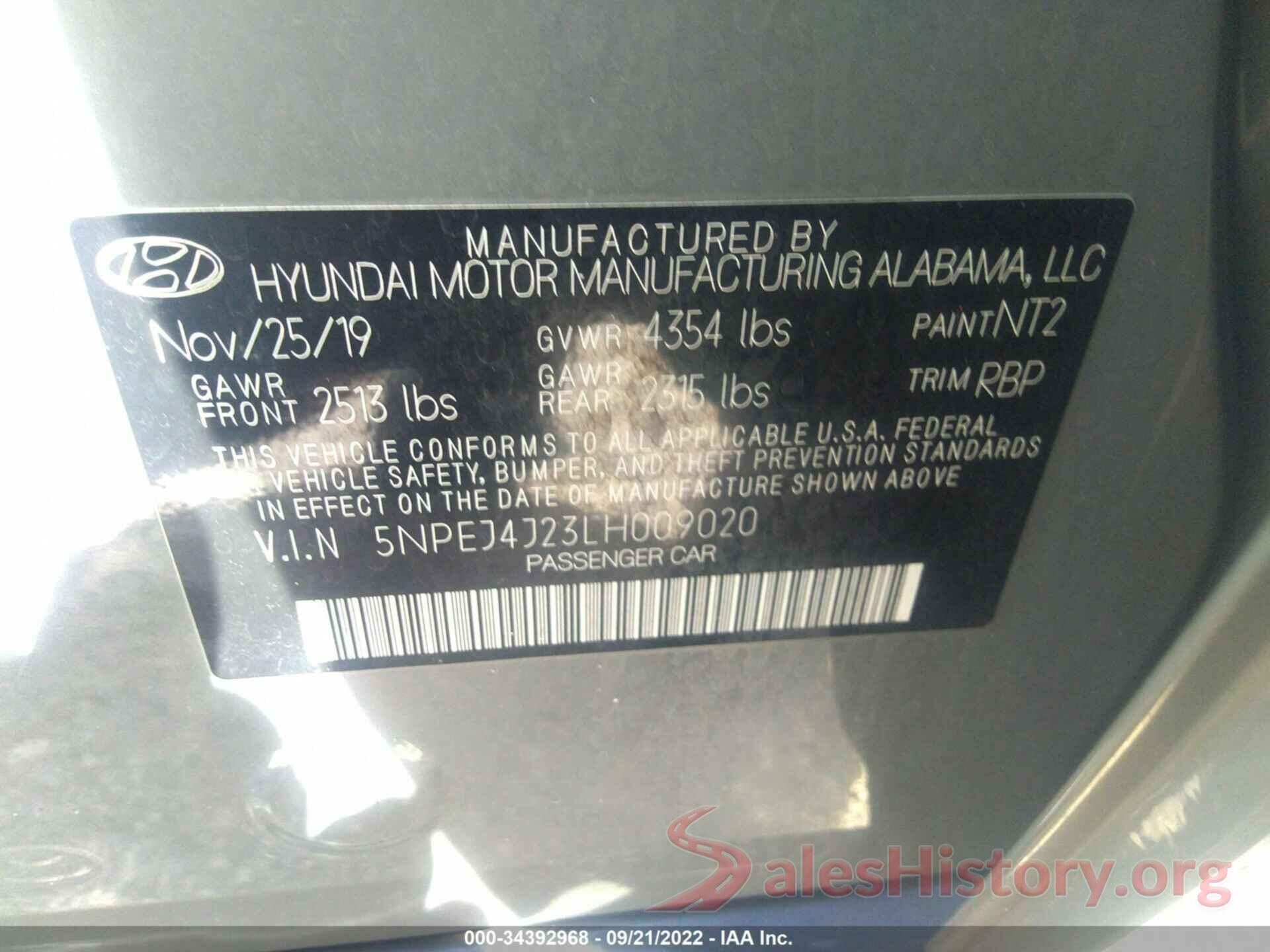 5NPEJ4J23LH009020 2020 HYUNDAI SONATA