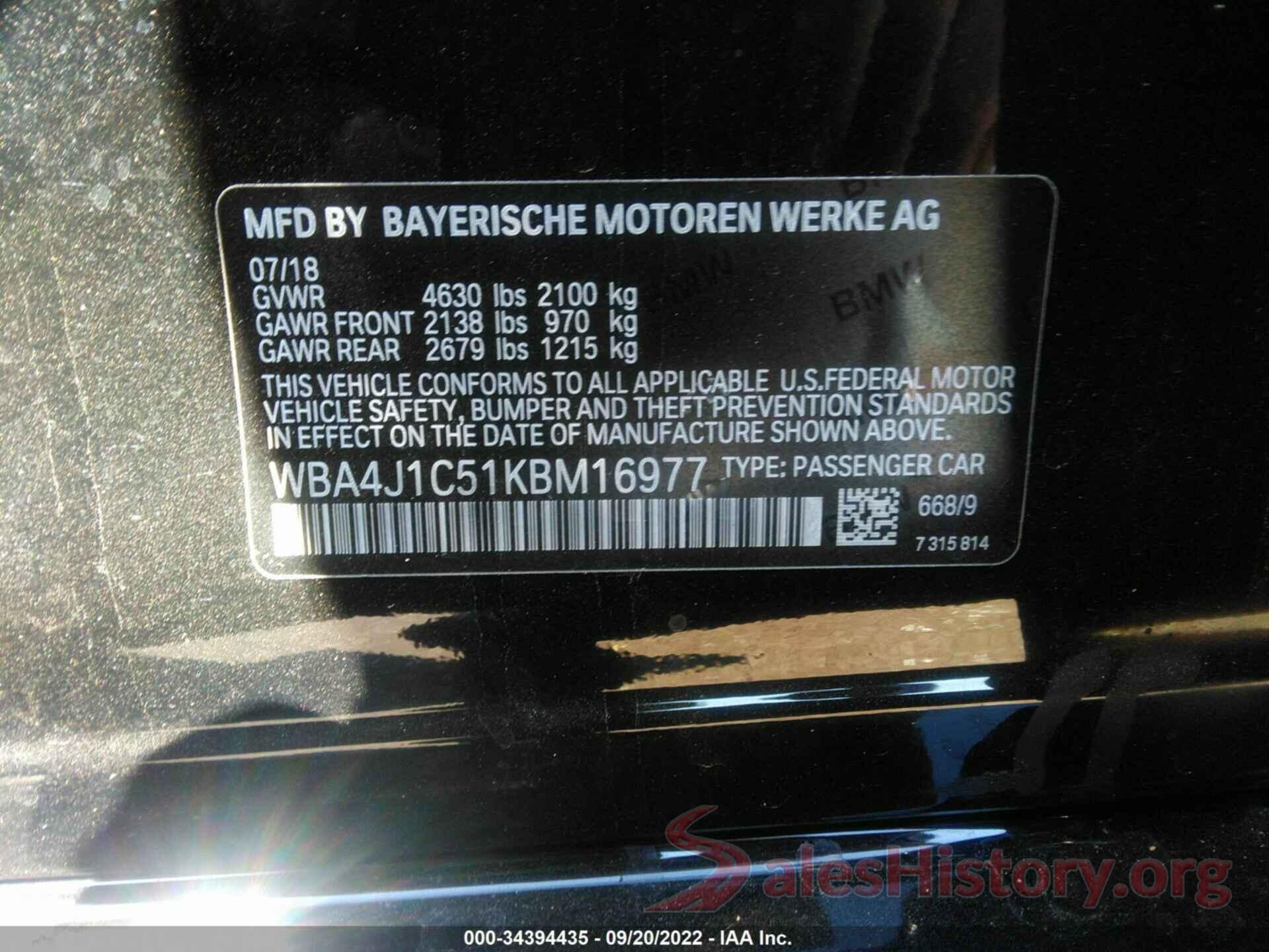 WBA4J1C51KBM16977 2019 BMW 4 SERIES