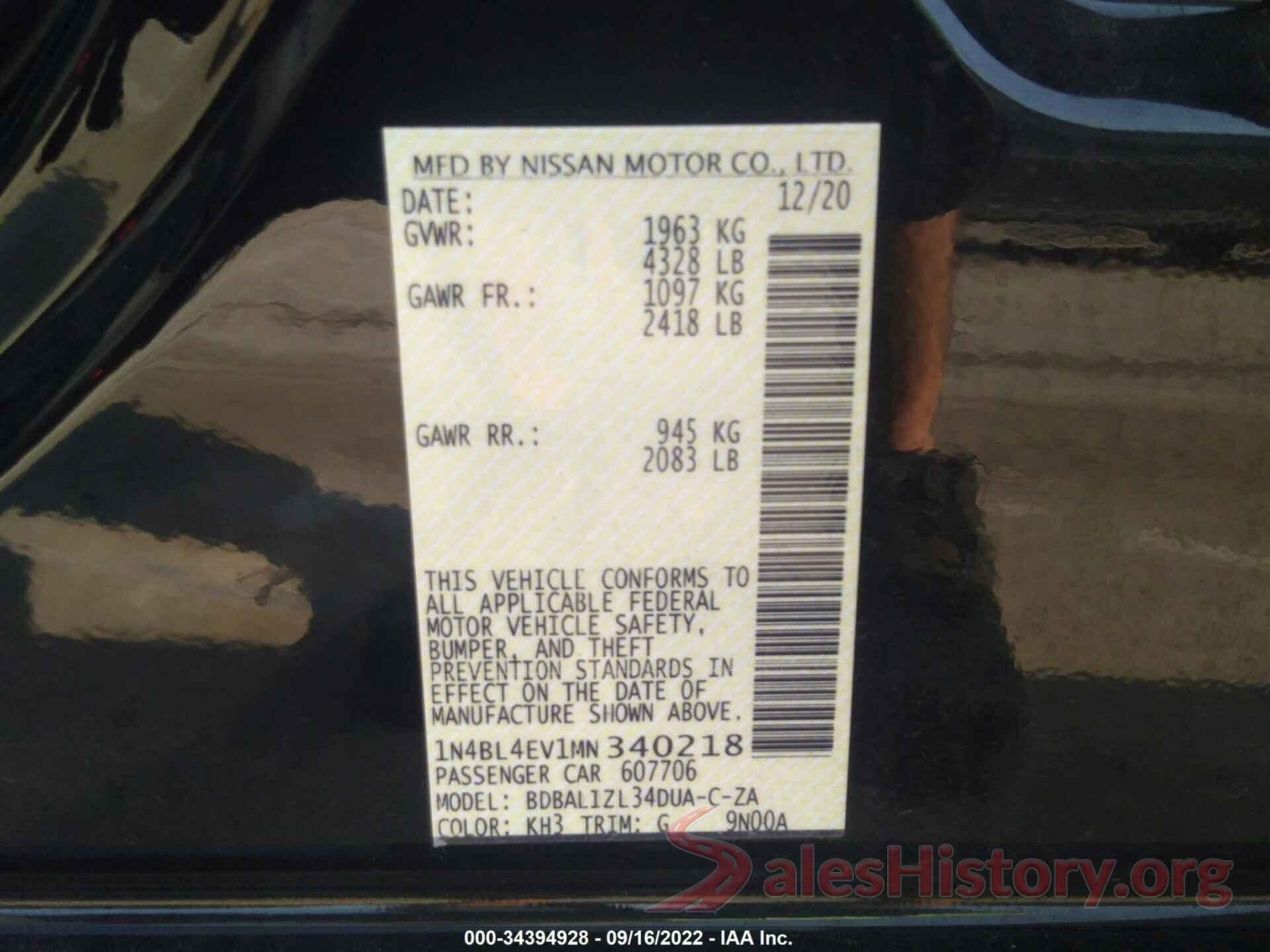 1N4BL4EV1MN340218 2021 NISSAN ALTIMA