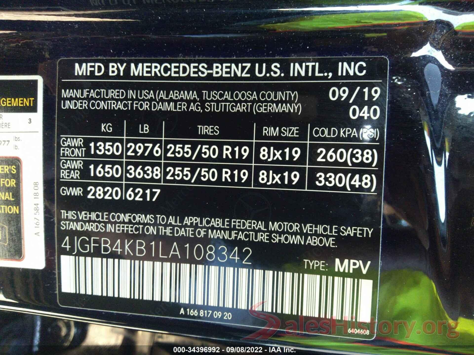 4JGFB4KB1LA108342 2020 MERCEDES-BENZ GLE