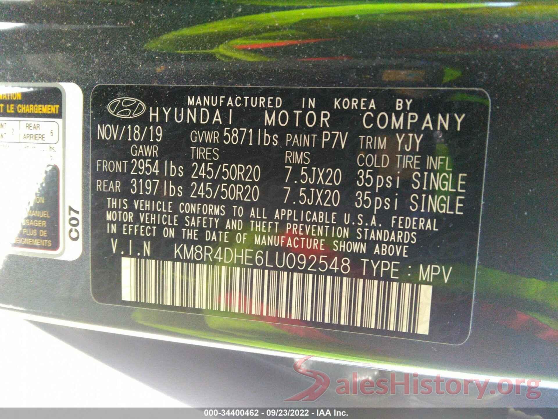 KM8R4DHE6LU092548 2020 HYUNDAI PALISADE