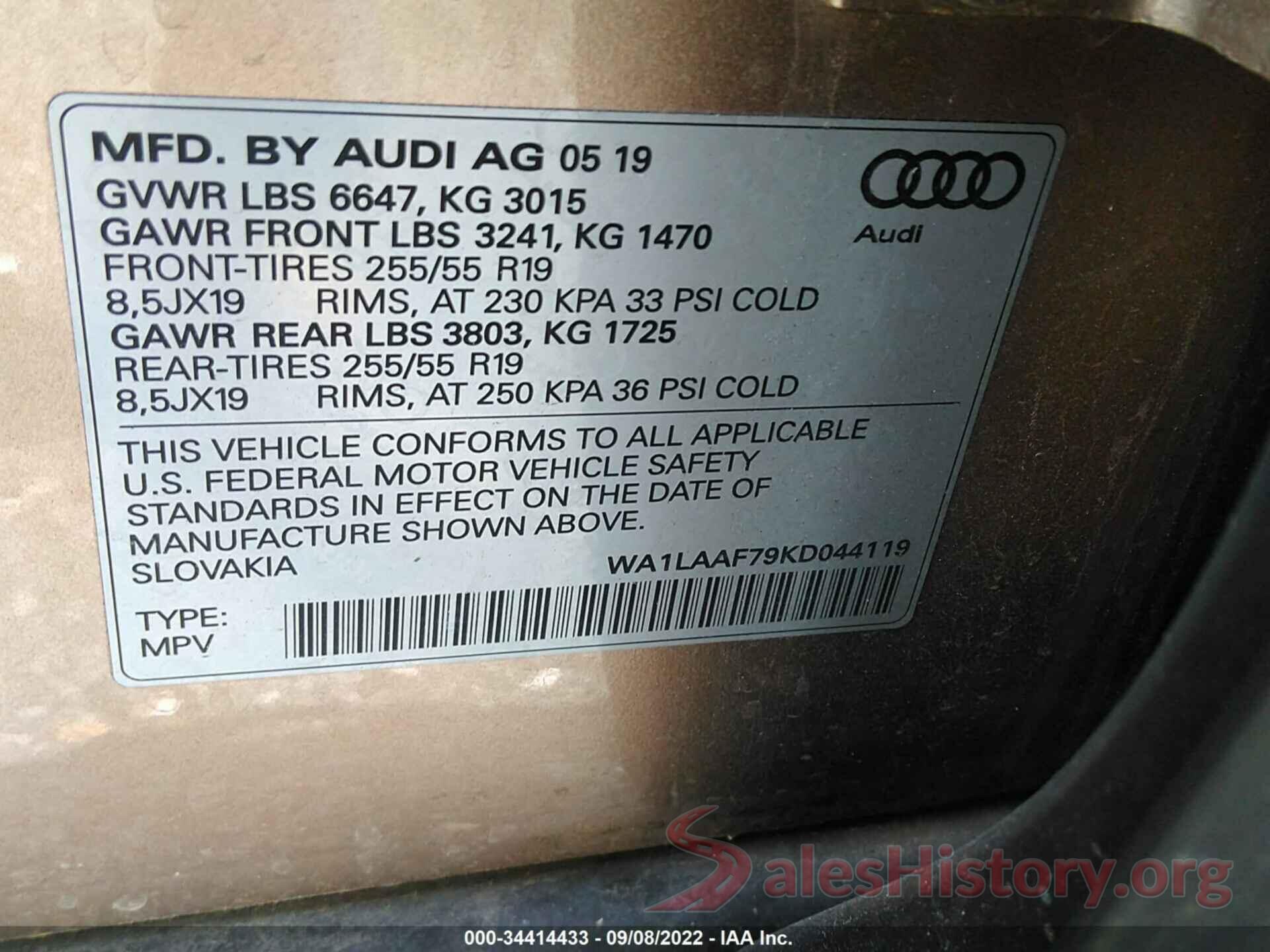 WA1LAAF79KD044119 2019 AUDI Q7