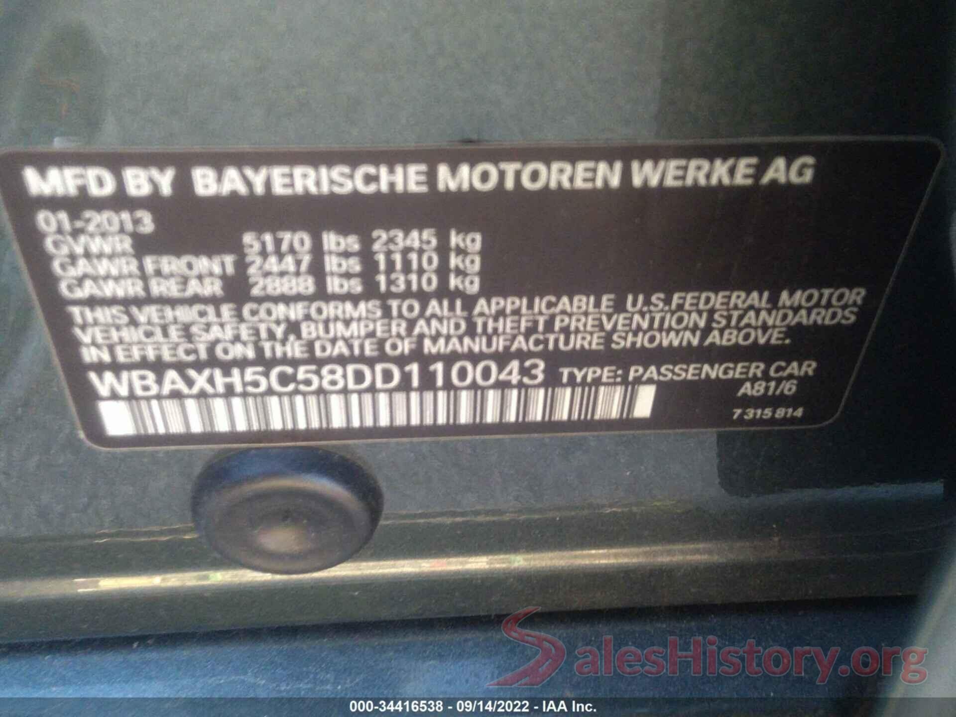 WBAXH5C58DD110043 2013 BMW 5 SERIES