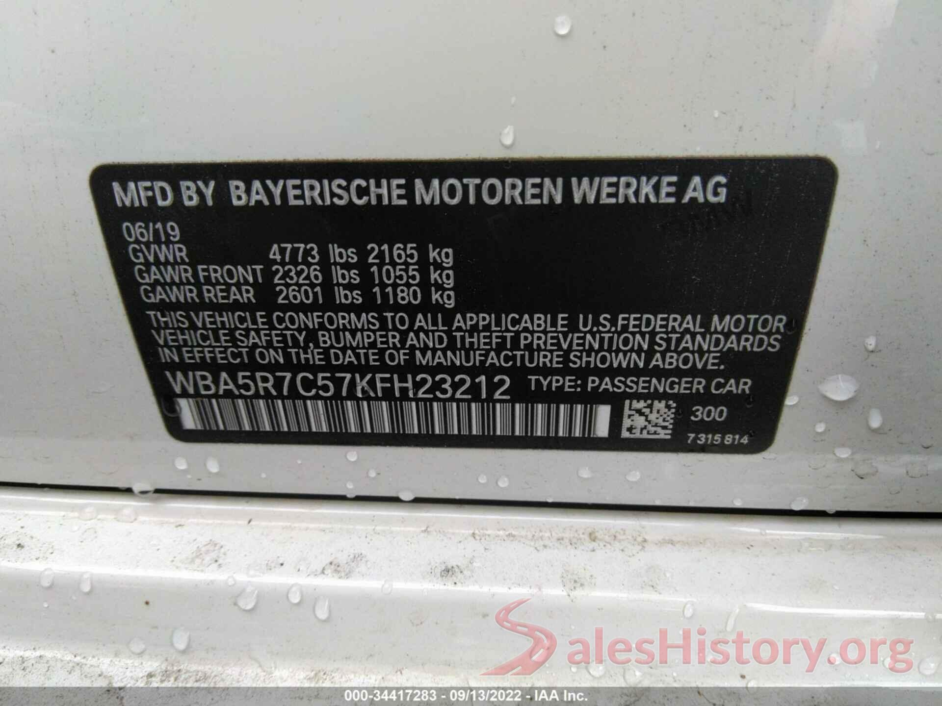 WBA5R7C57KFH23212 2019 BMW 3 SERIES