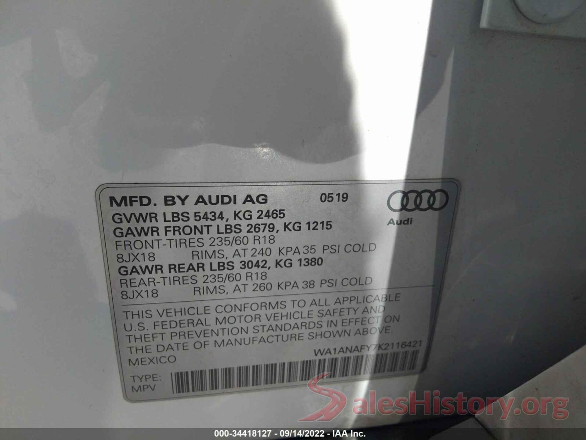 WA1ANAFY7K2116421 2019 AUDI Q5