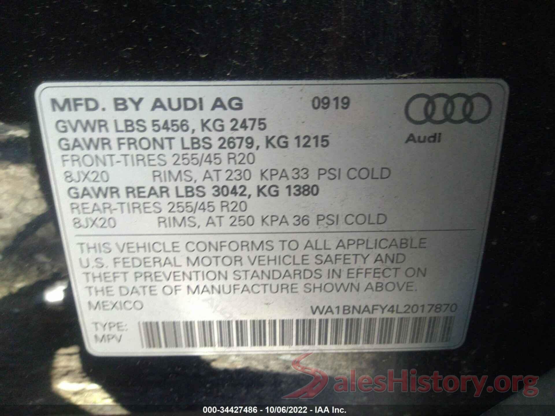 WA1BNAFY4L2017870 2020 AUDI Q5