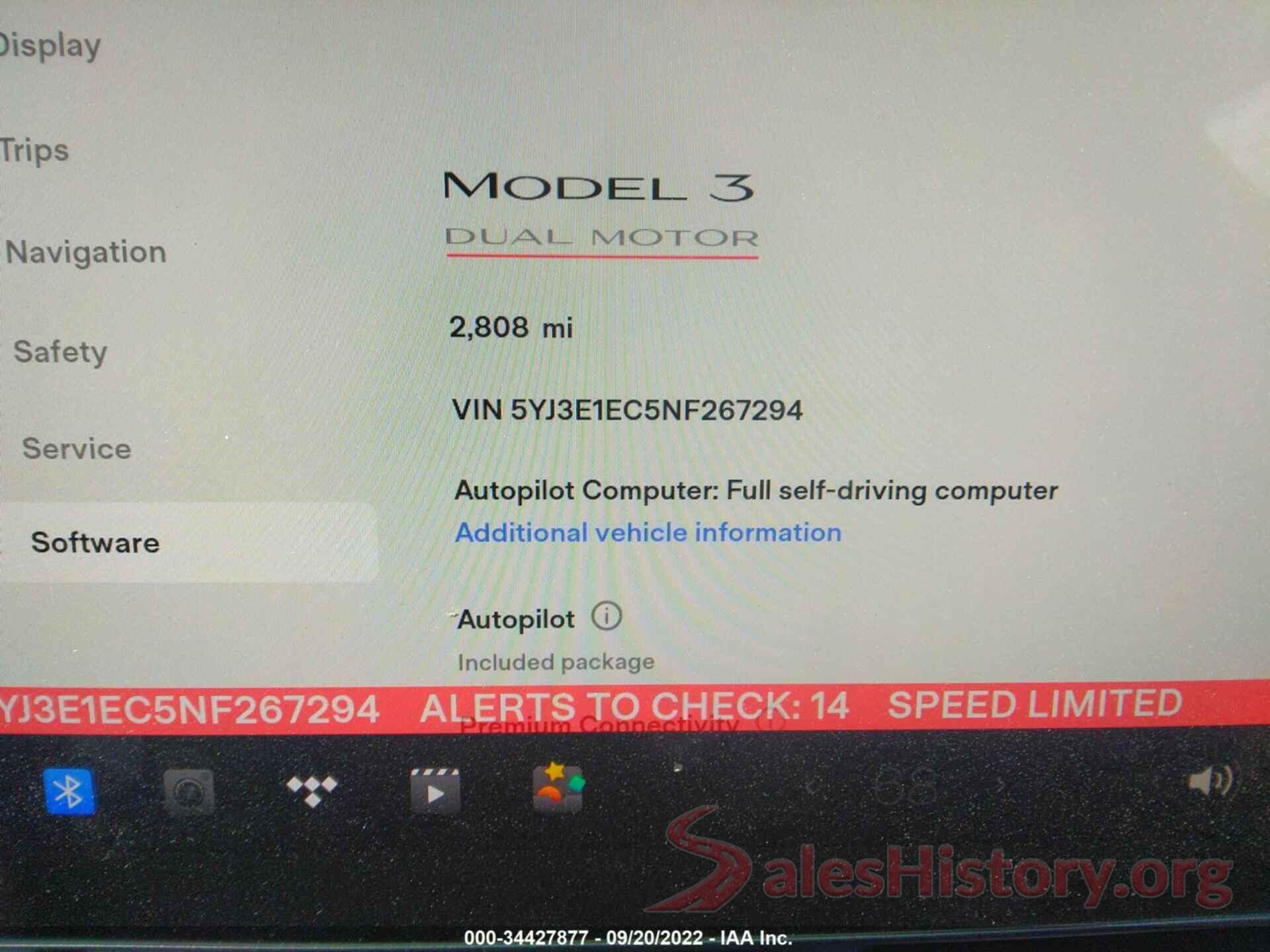 5YJ3E1EC5NF267294 2022 TESLA MODEL 3