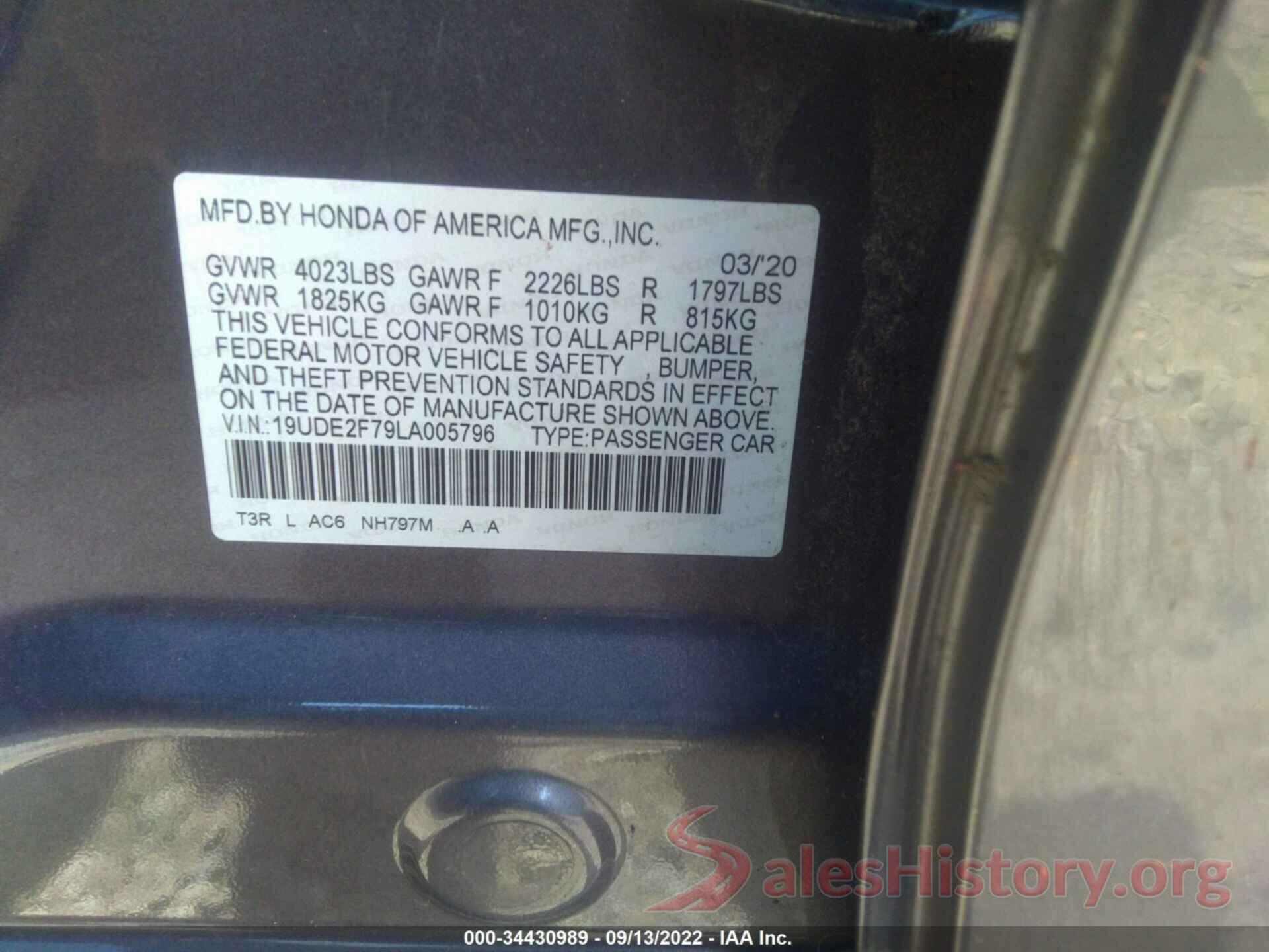 19UDE2F79LA005796 2020 ACURA ILX