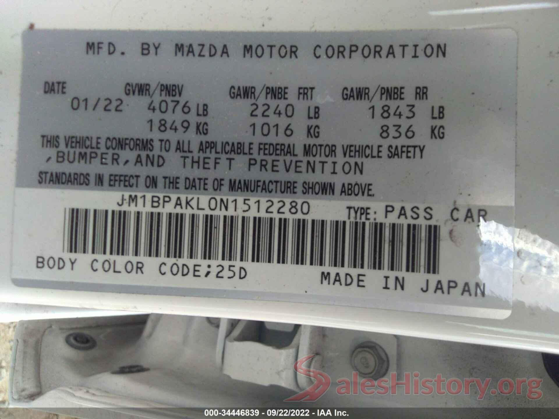 JM1BPAKL0N1512280 2022 MAZDA MAZDA3 HATCHBACK