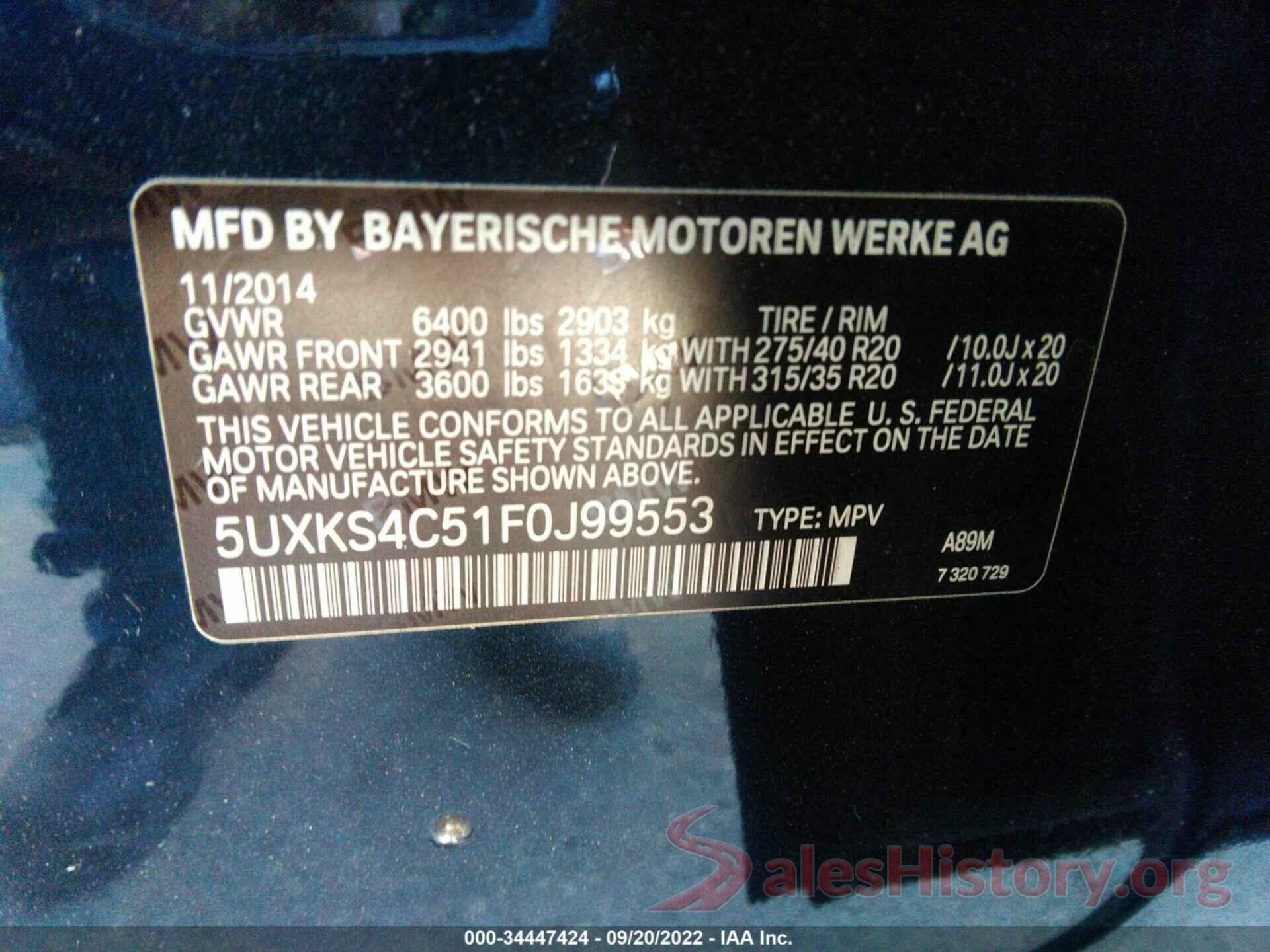 5UXKS4C51F0J99553 2015 BMW X5