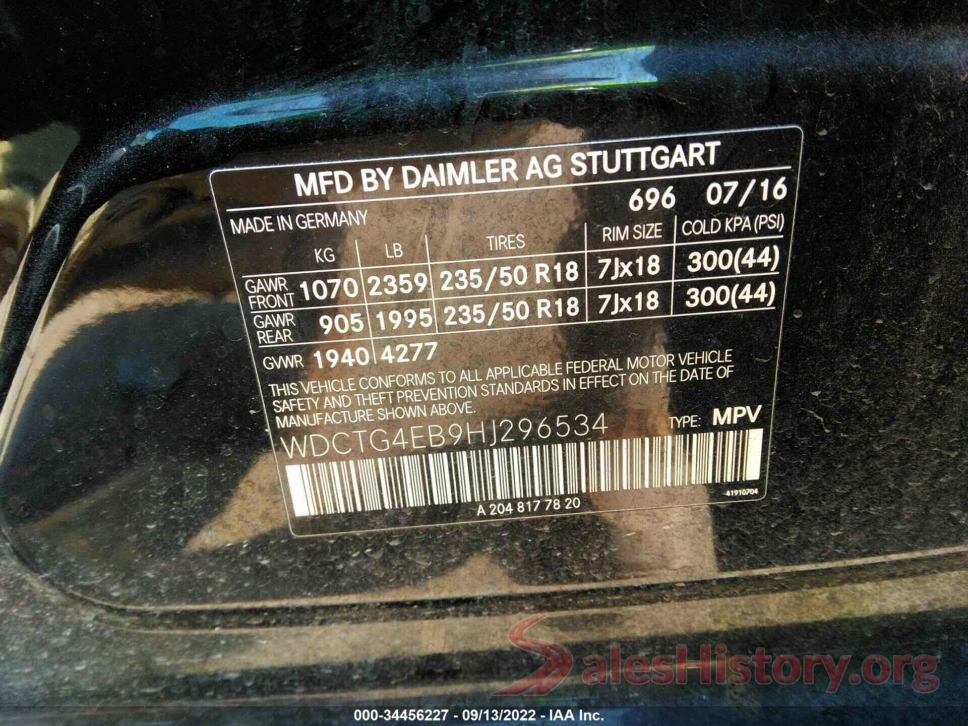 WDCTG4EB9HJ296534 2017 MERCEDES-BENZ GLA