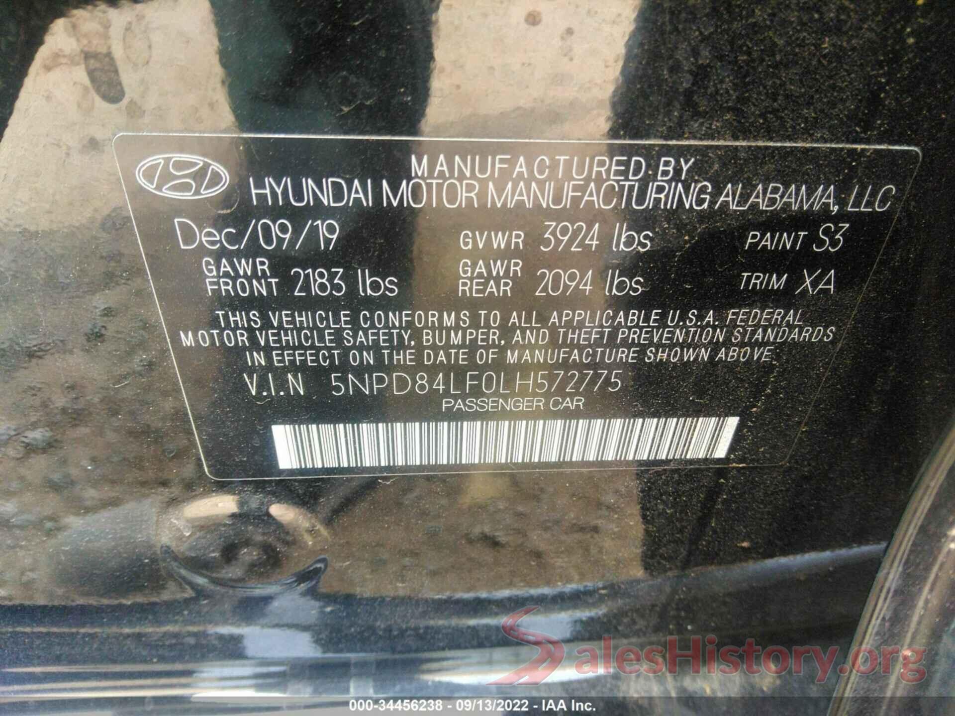 5NPD84LF0LH572775 2020 HYUNDAI ELANTRA