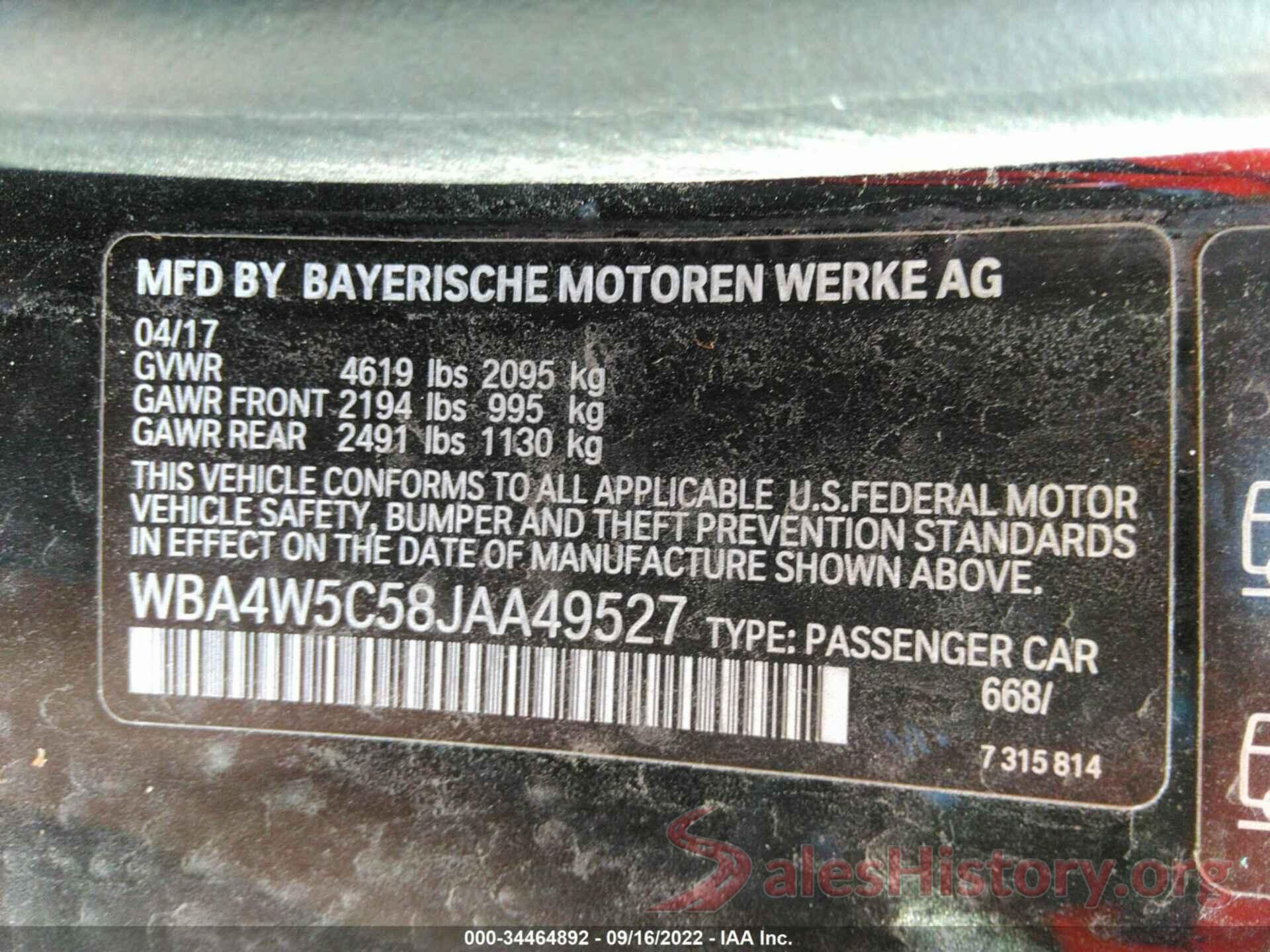 WBA4W5C58JAA49527 2018 BMW 4 SERIES