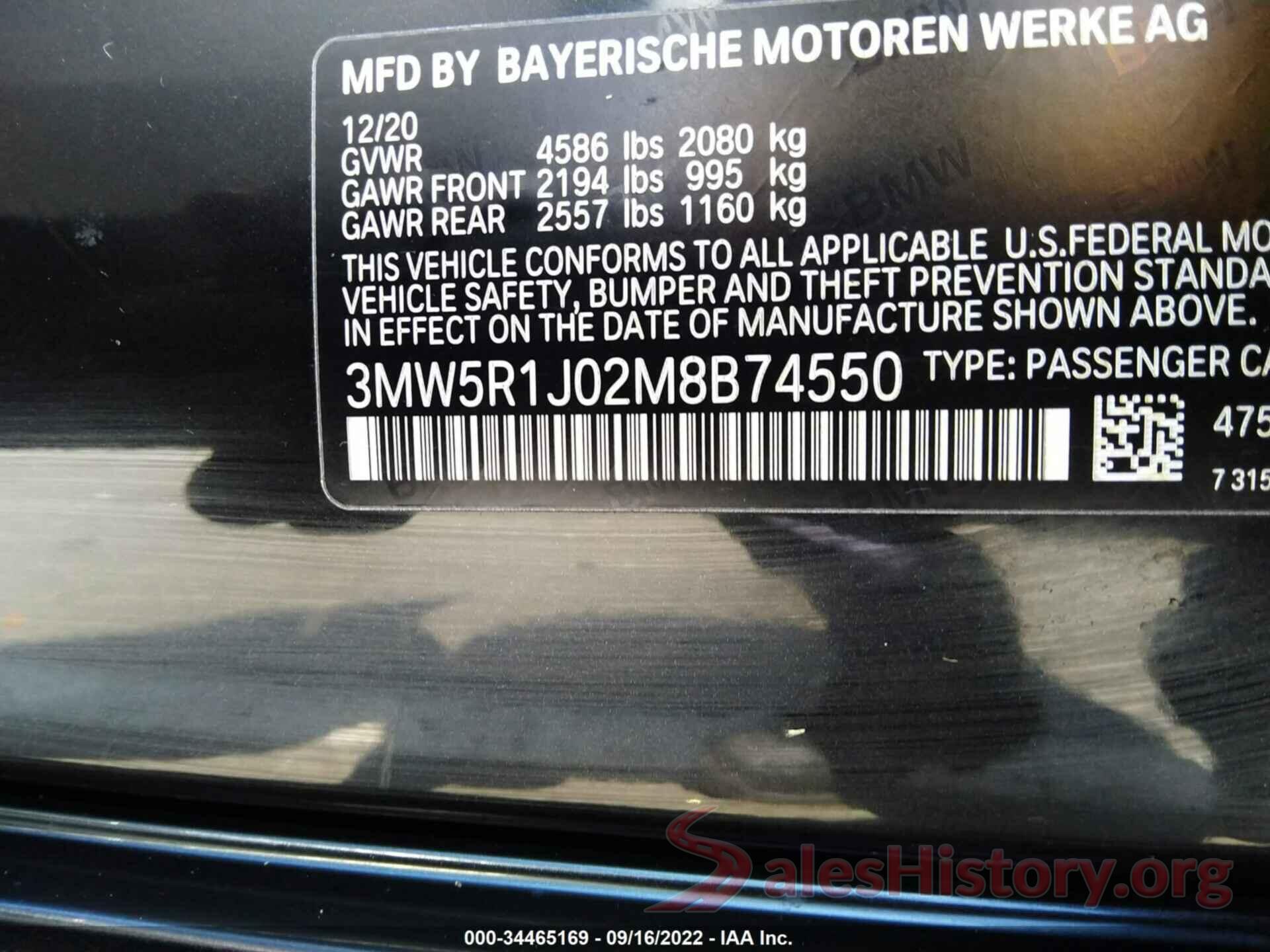 3MW5R1J02M8B74550 2021 BMW 3 SERIES