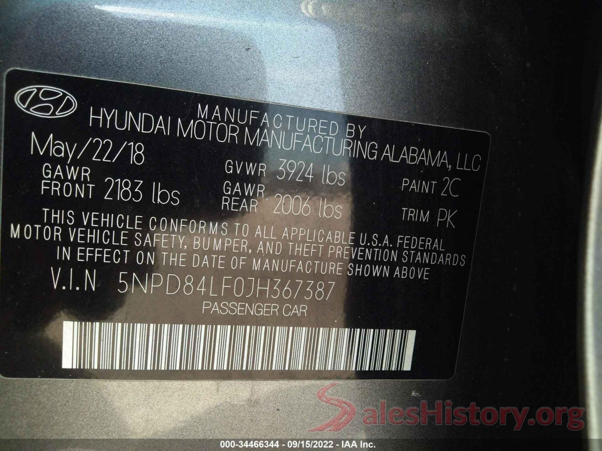 5NPD84LF0JH367387 2018 HYUNDAI ELANTRA