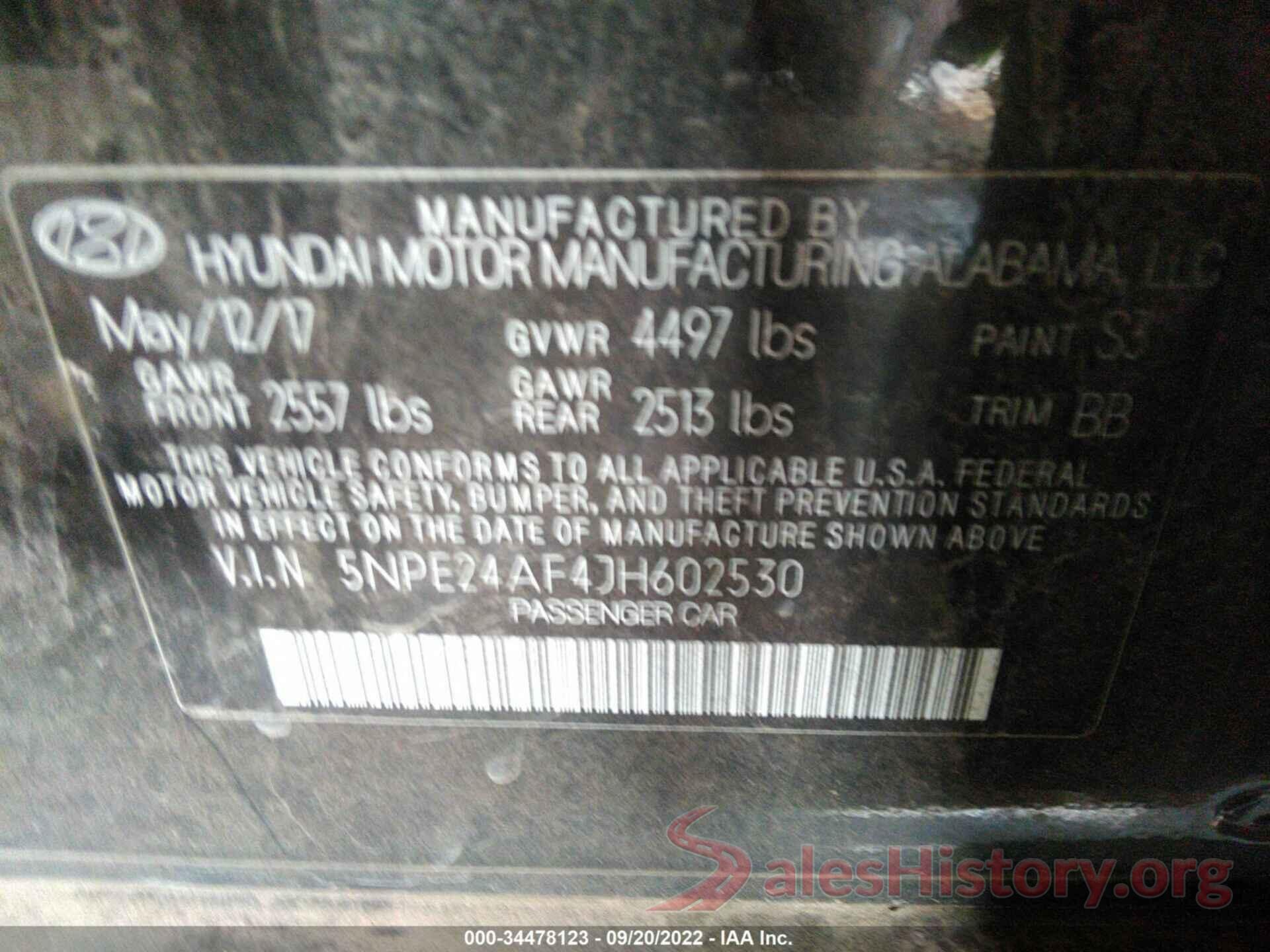 5NPE24AF4JH602530 2018 HYUNDAI SONATA