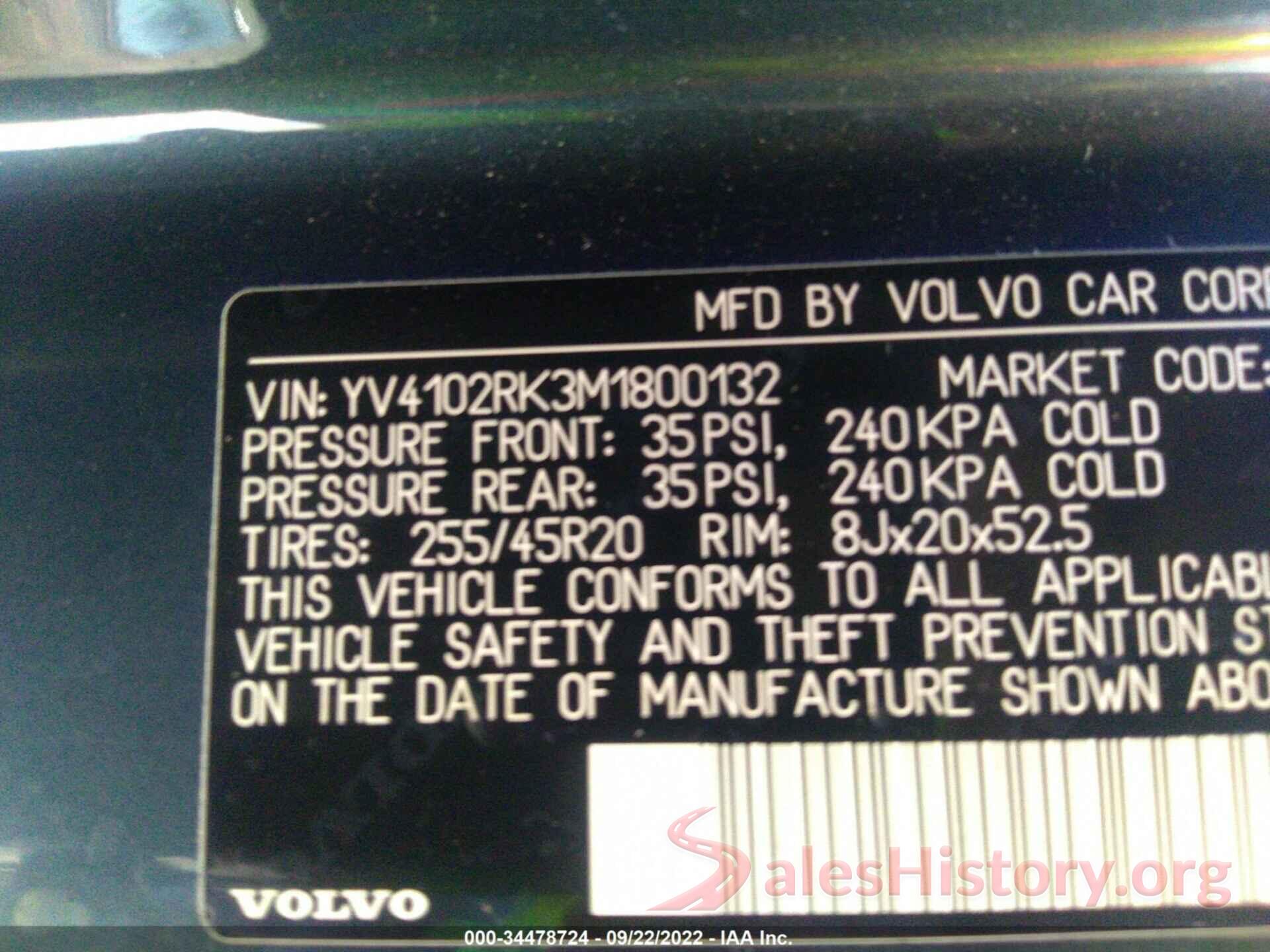 YV4102RK3M1800132 2021 VOLVO XC60