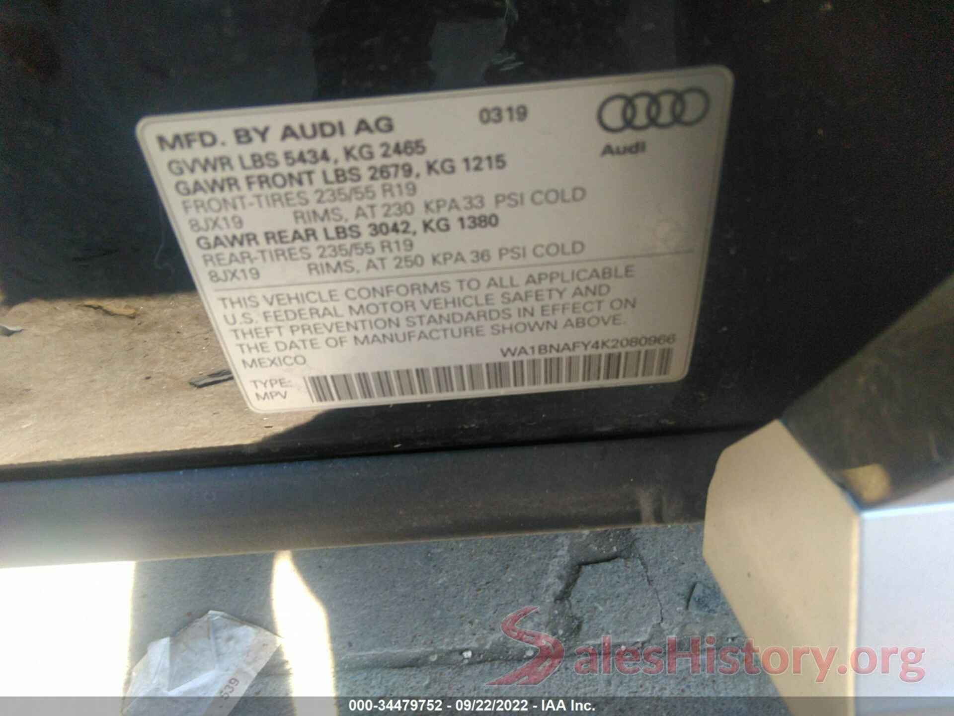 WA1BNAFY4K2080966 2019 AUDI Q5