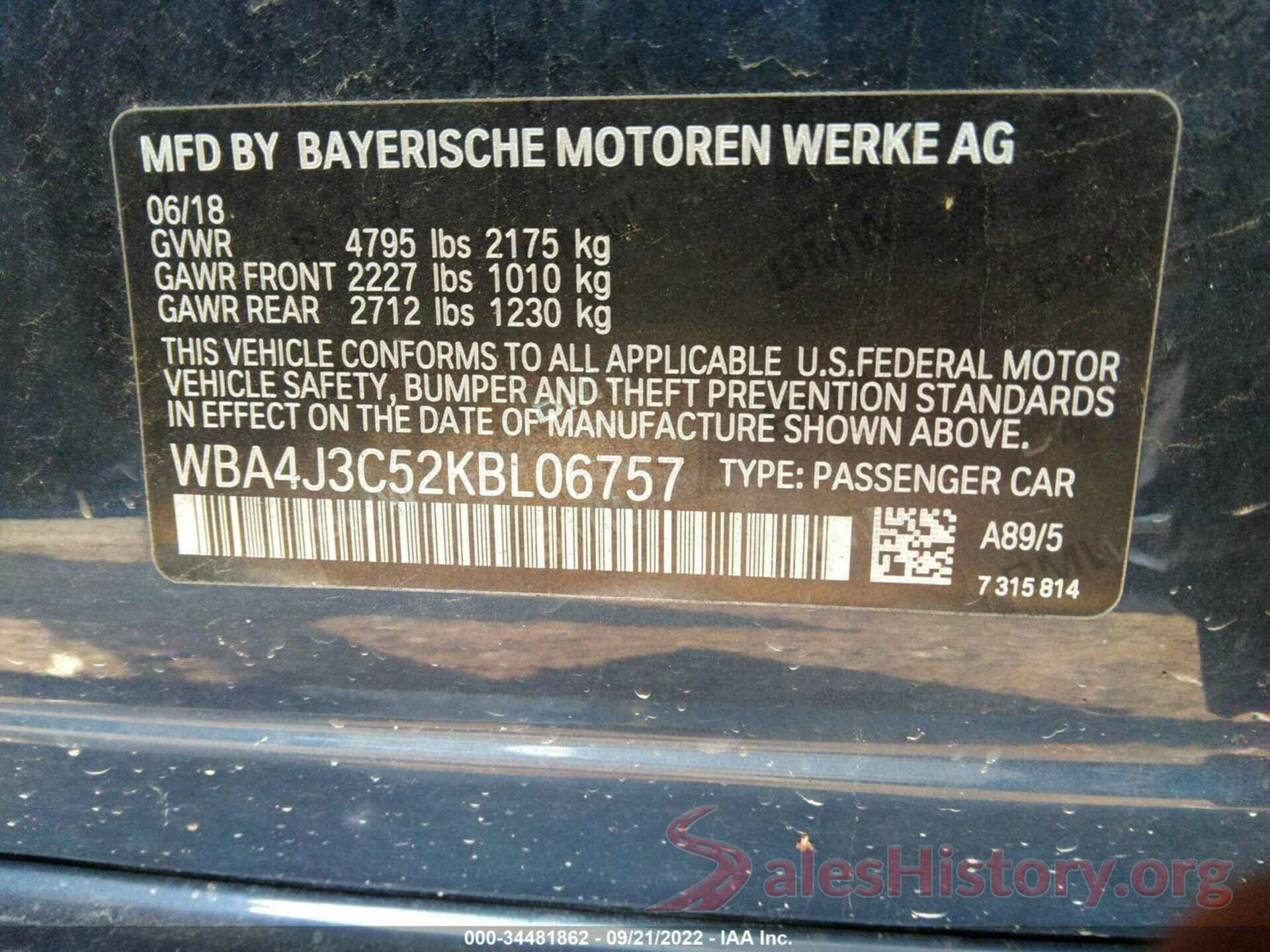 WBA4J3C52KBL06757 2019 BMW 4 SERIES