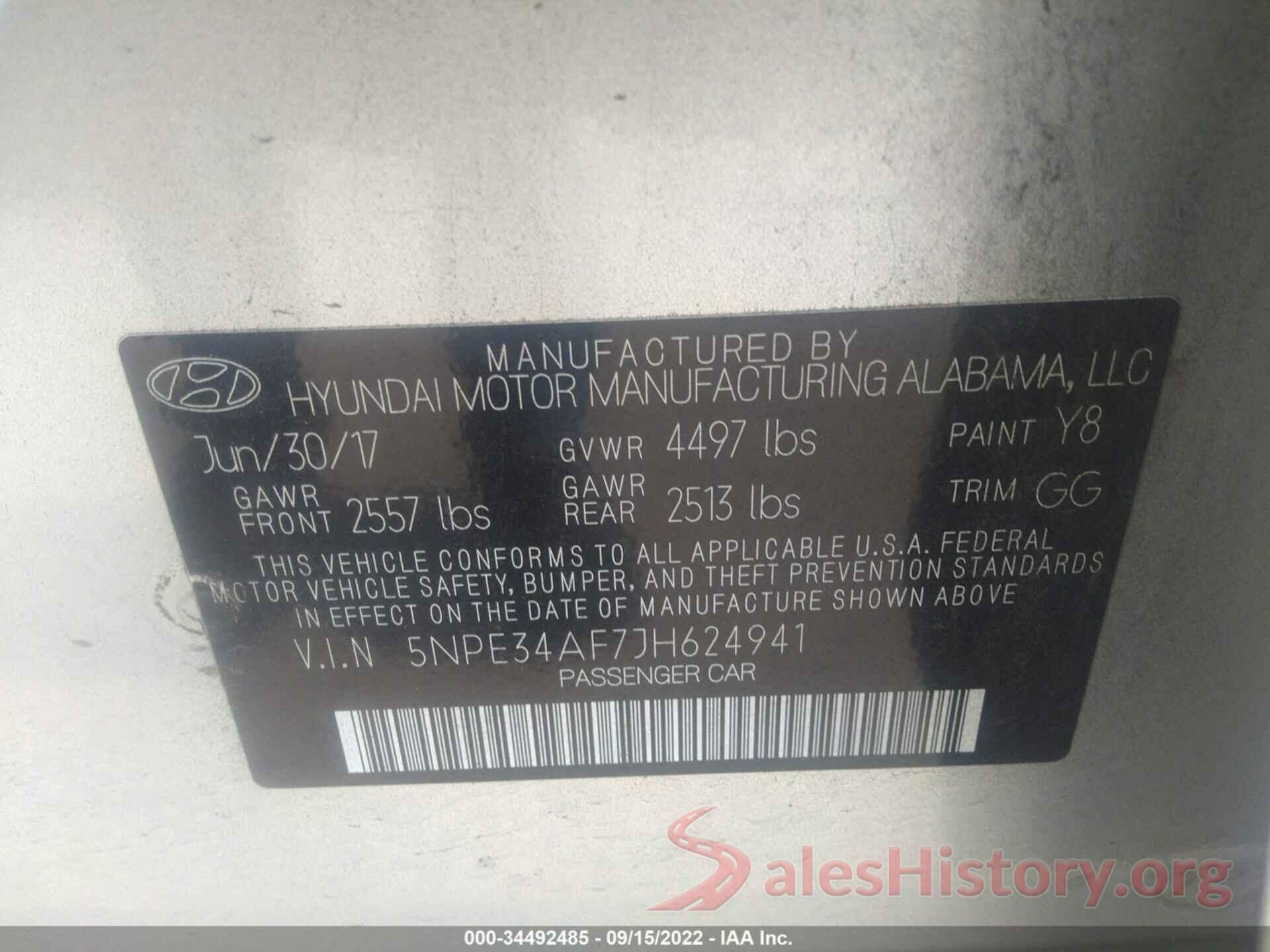 5NPE34AF7JH624941 2018 HYUNDAI SONATA