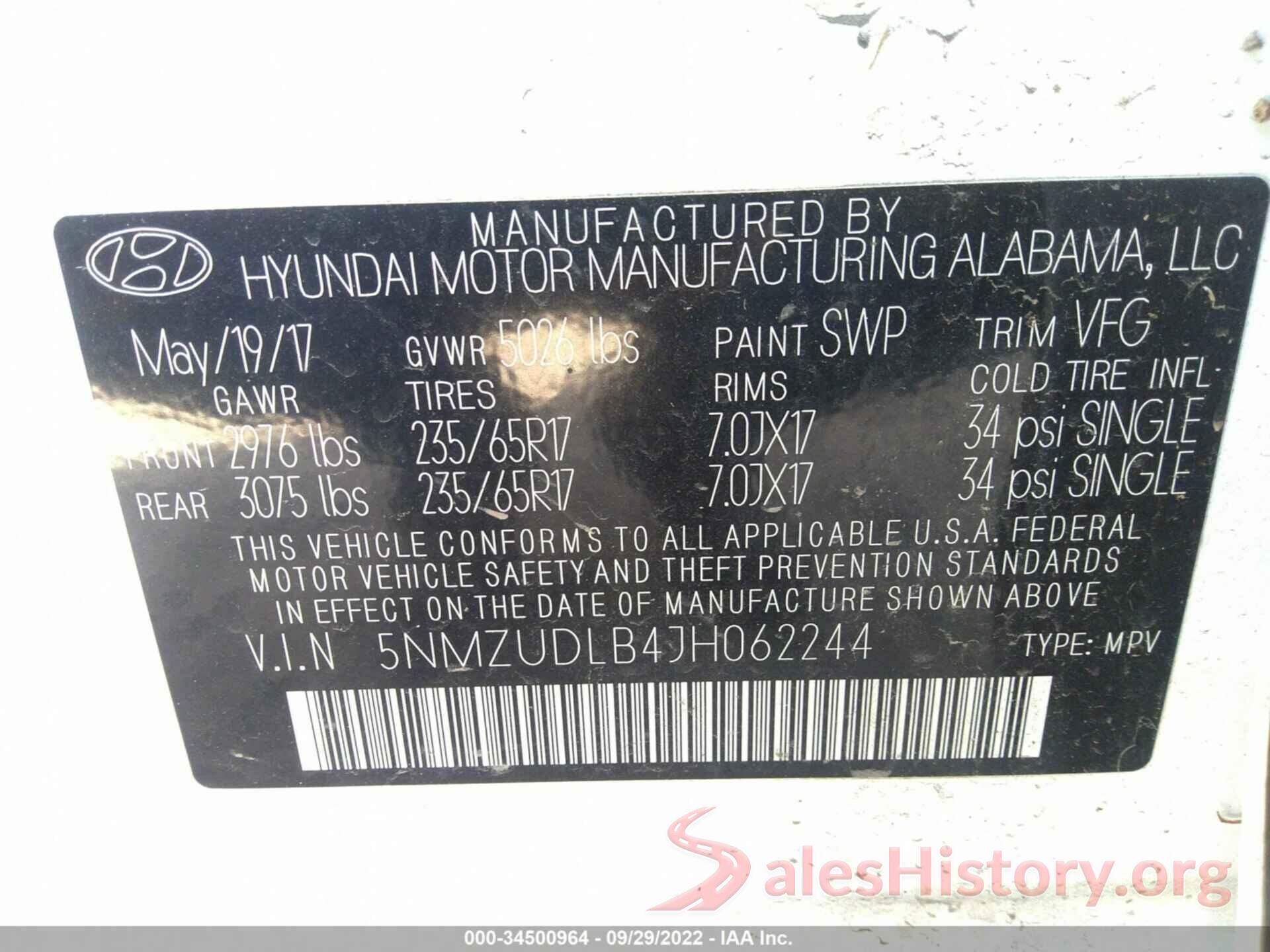 5NMZUDLB4JH062244 2018 HYUNDAI SANTA FE SPORT