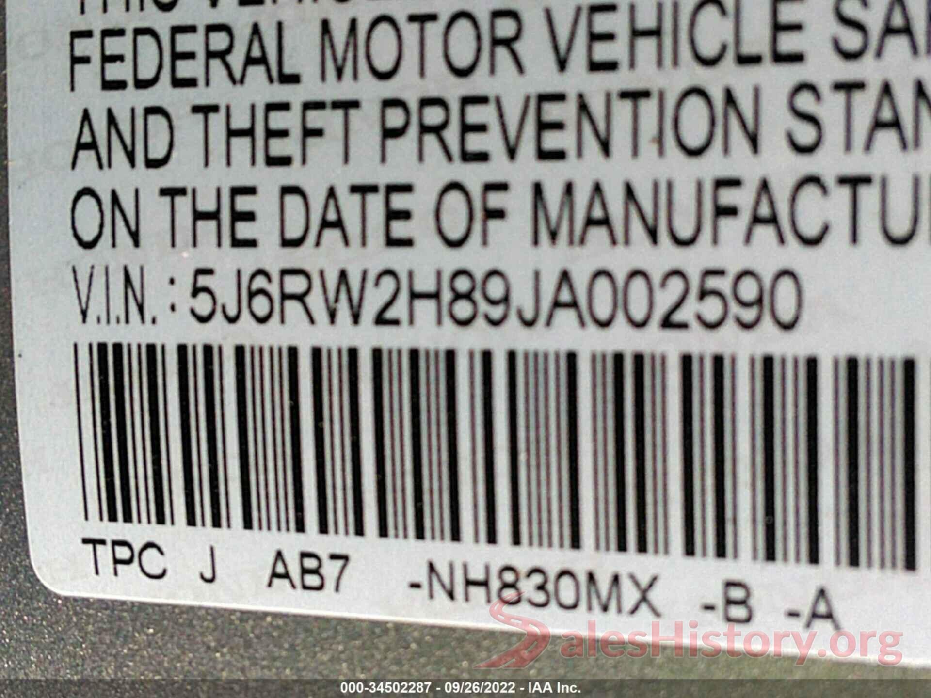 5J6RW2H89JA002590 2018 HONDA CR-V