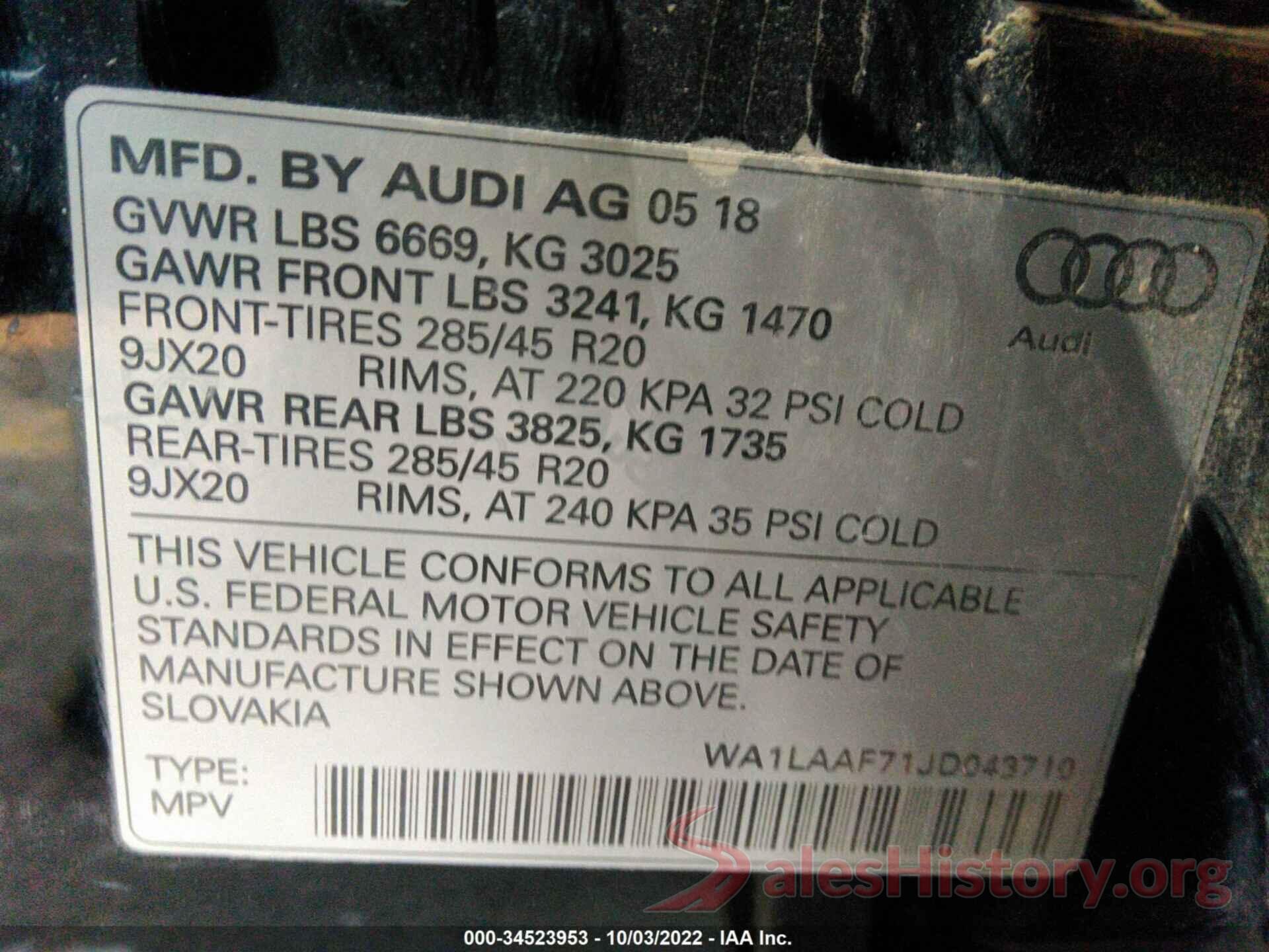 WA1LAAF71JD043710 2018 AUDI Q7