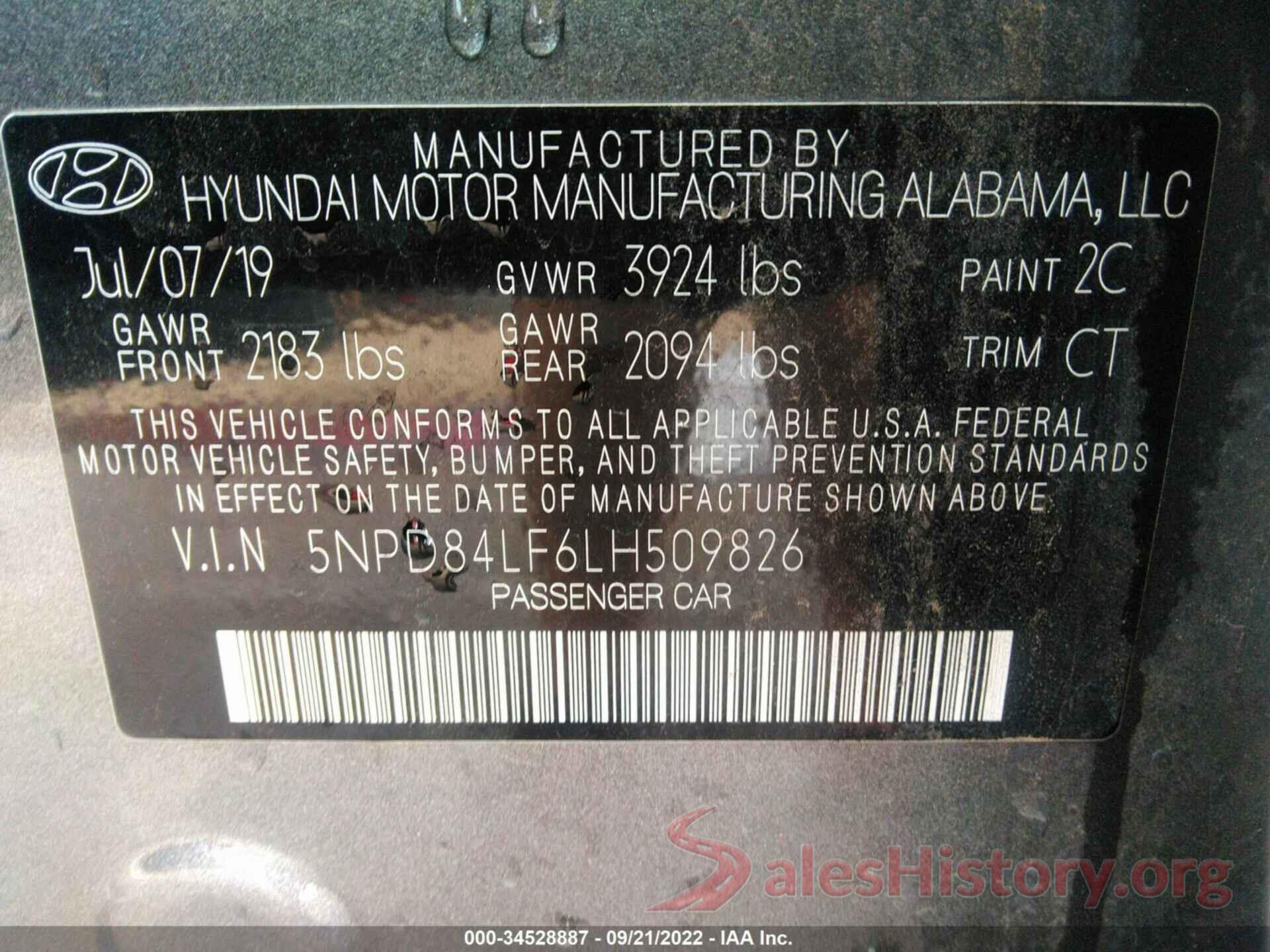 5NPD84LF6LH509826 2020 HYUNDAI ELANTRA