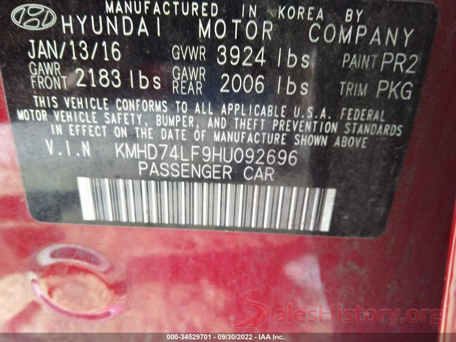 KMHD74LF9HU092696 2017 HYUNDAI ELANTRA