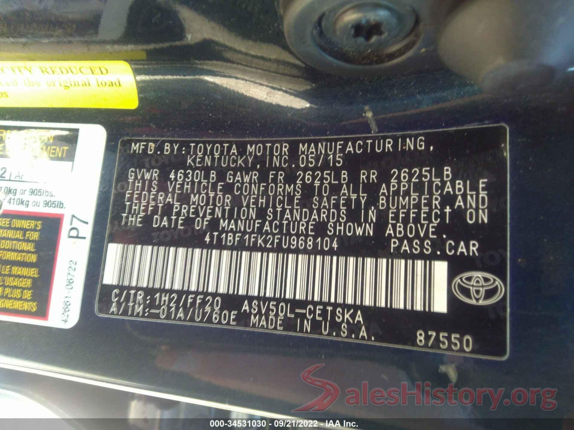 4T1BF1FK2FU968104 2015 TOYOTA CAMRY