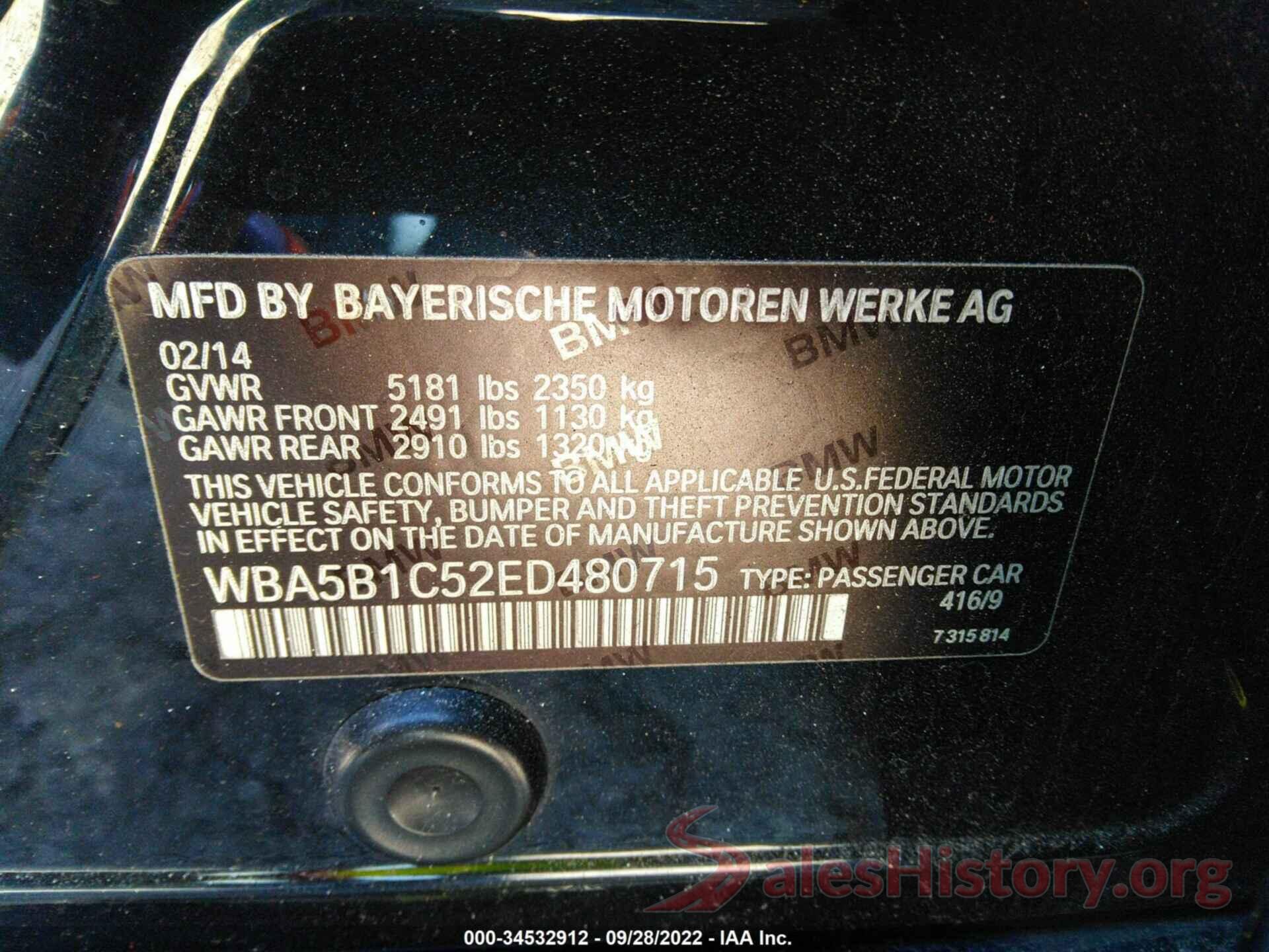 WBA5B1C52ED480715 2014 BMW 5 SERIES