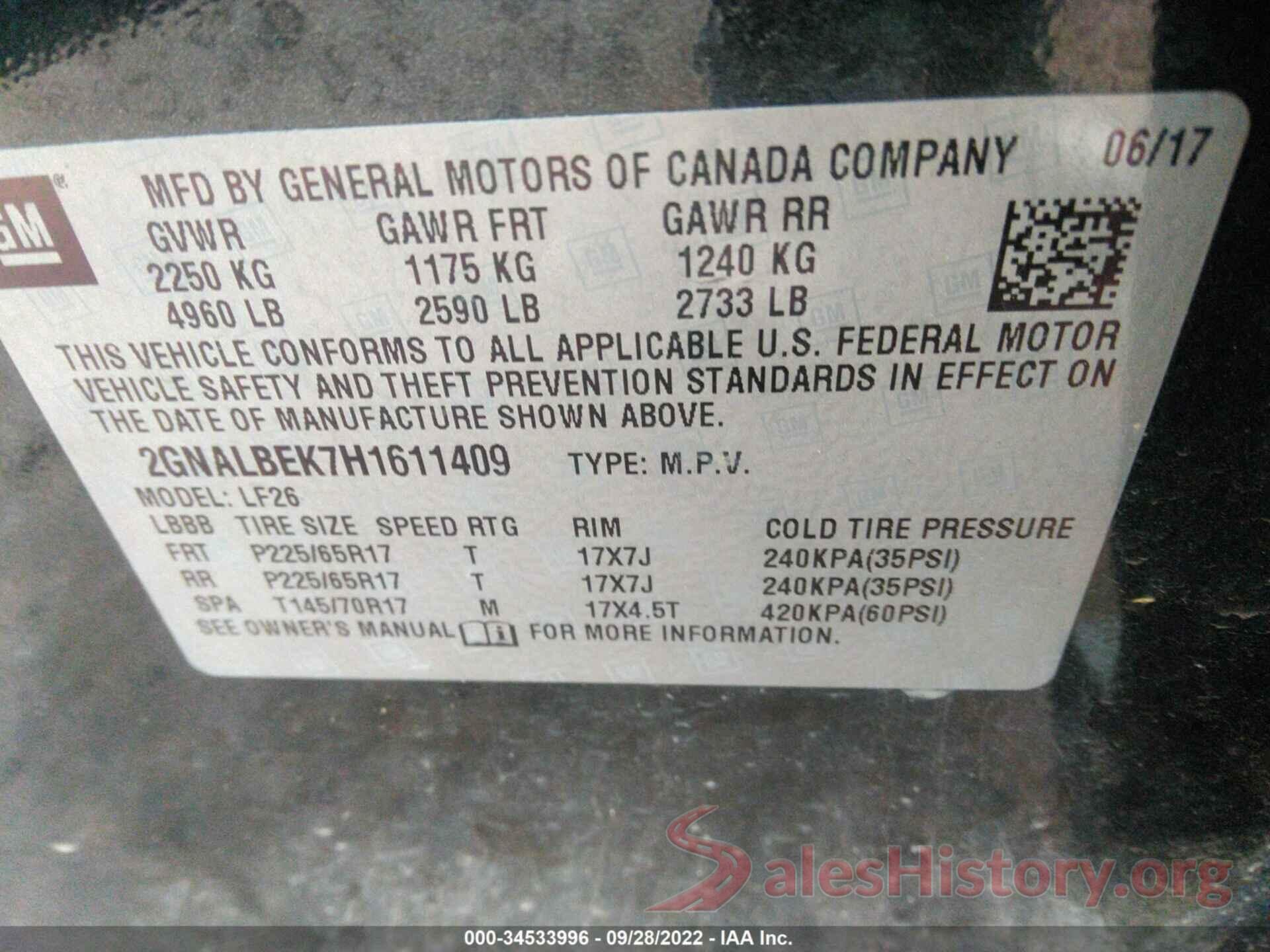 2GNALBEK7H1611409 2017 CHEVROLET EQUINOX