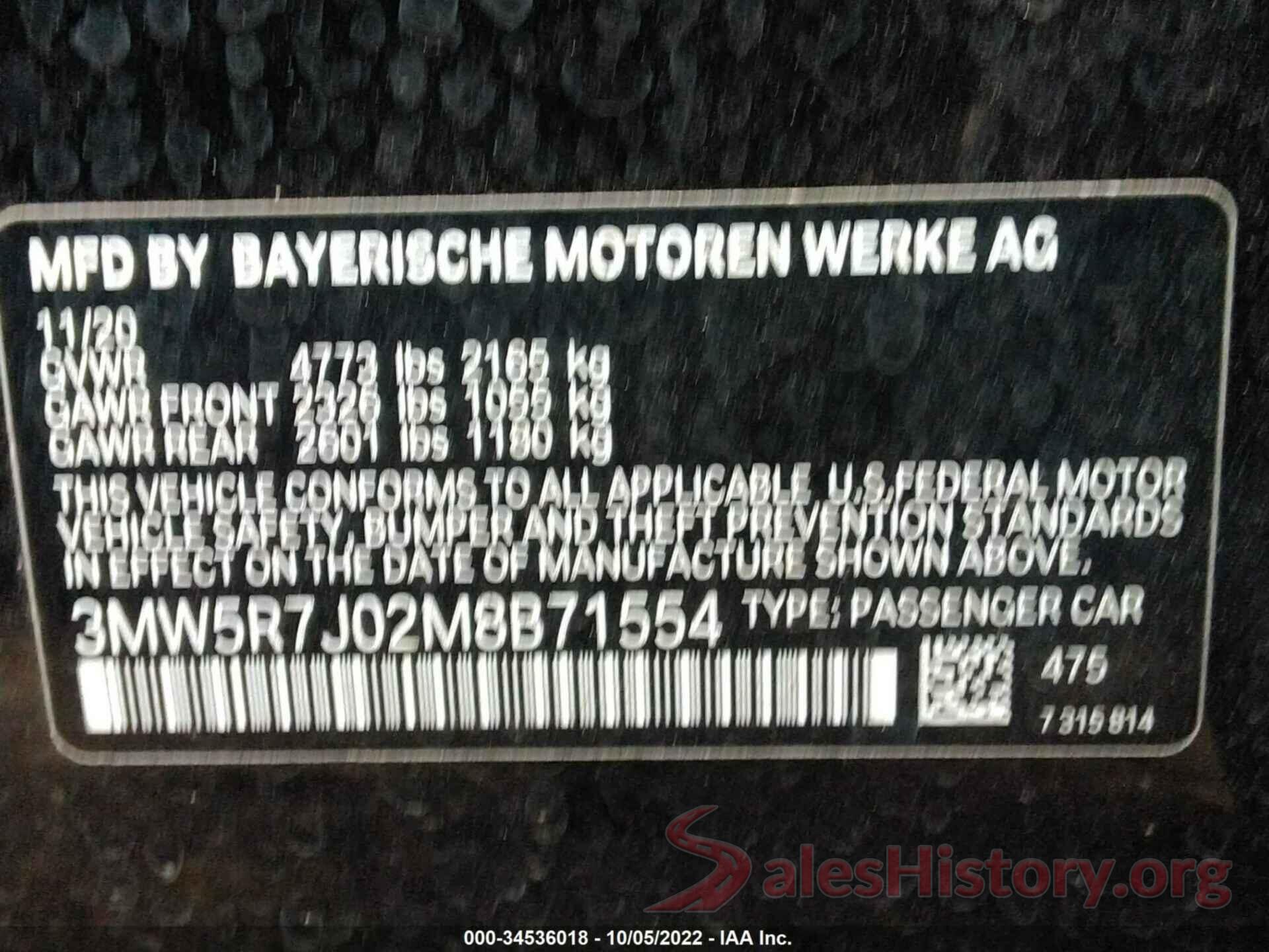 3MW5R7J02M8B71554 2021 BMW 3 SERIES