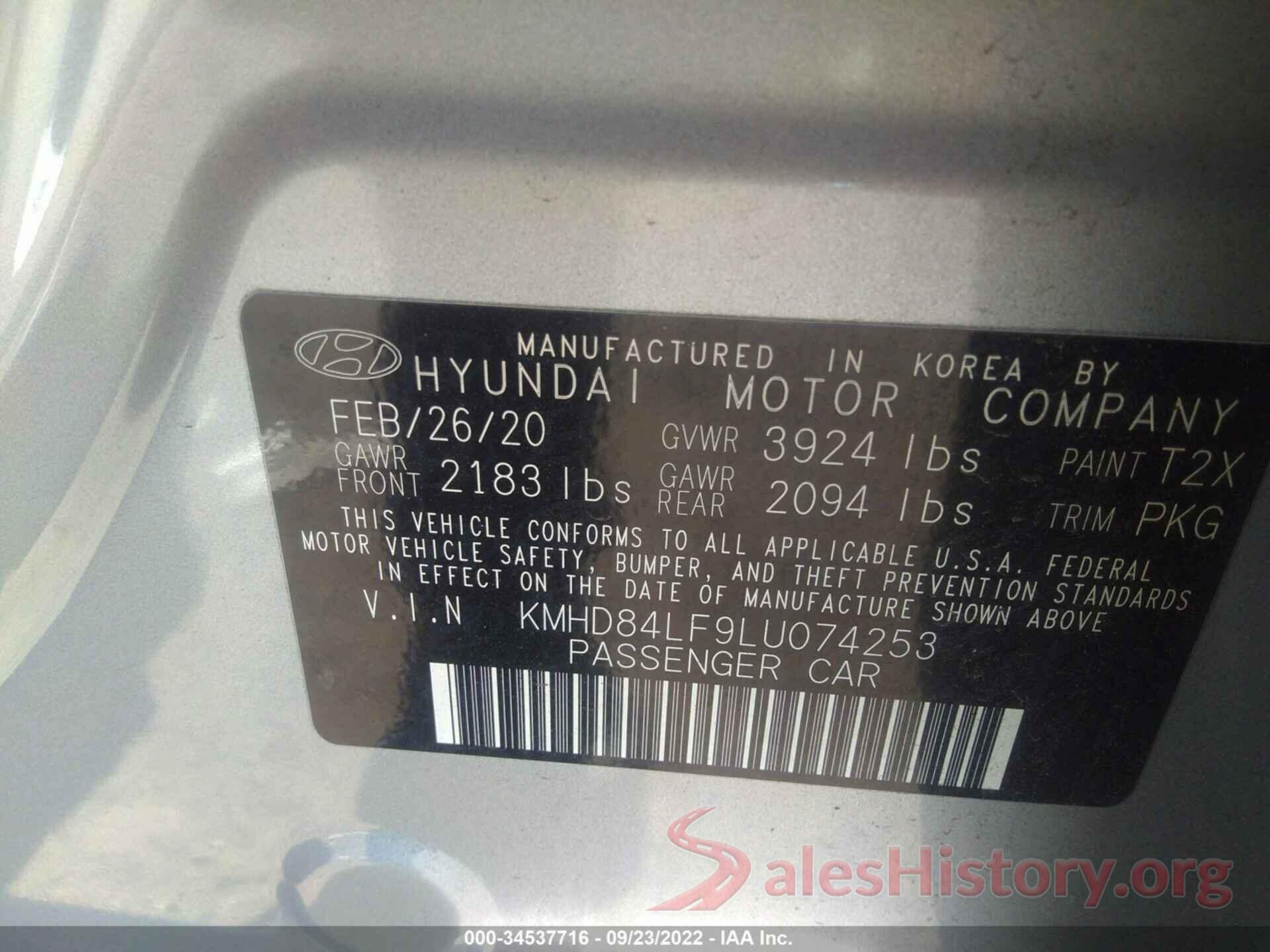 KMHD84LF9LU074253 2020 HYUNDAI ELANTRA