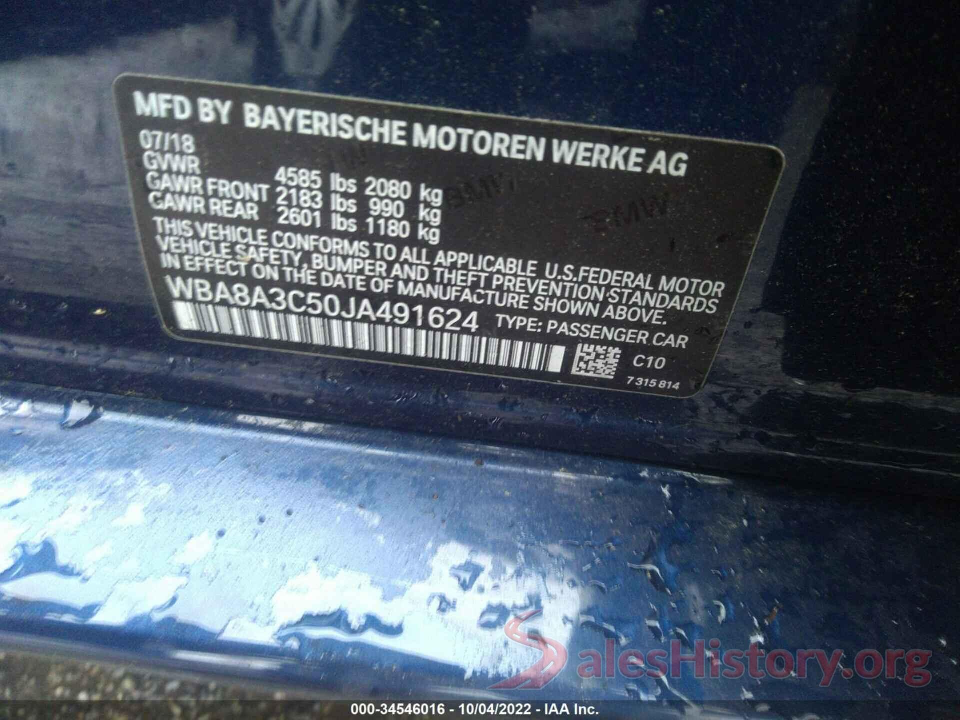 WBA8A3C50JA491624 2018 BMW 3 SERIES