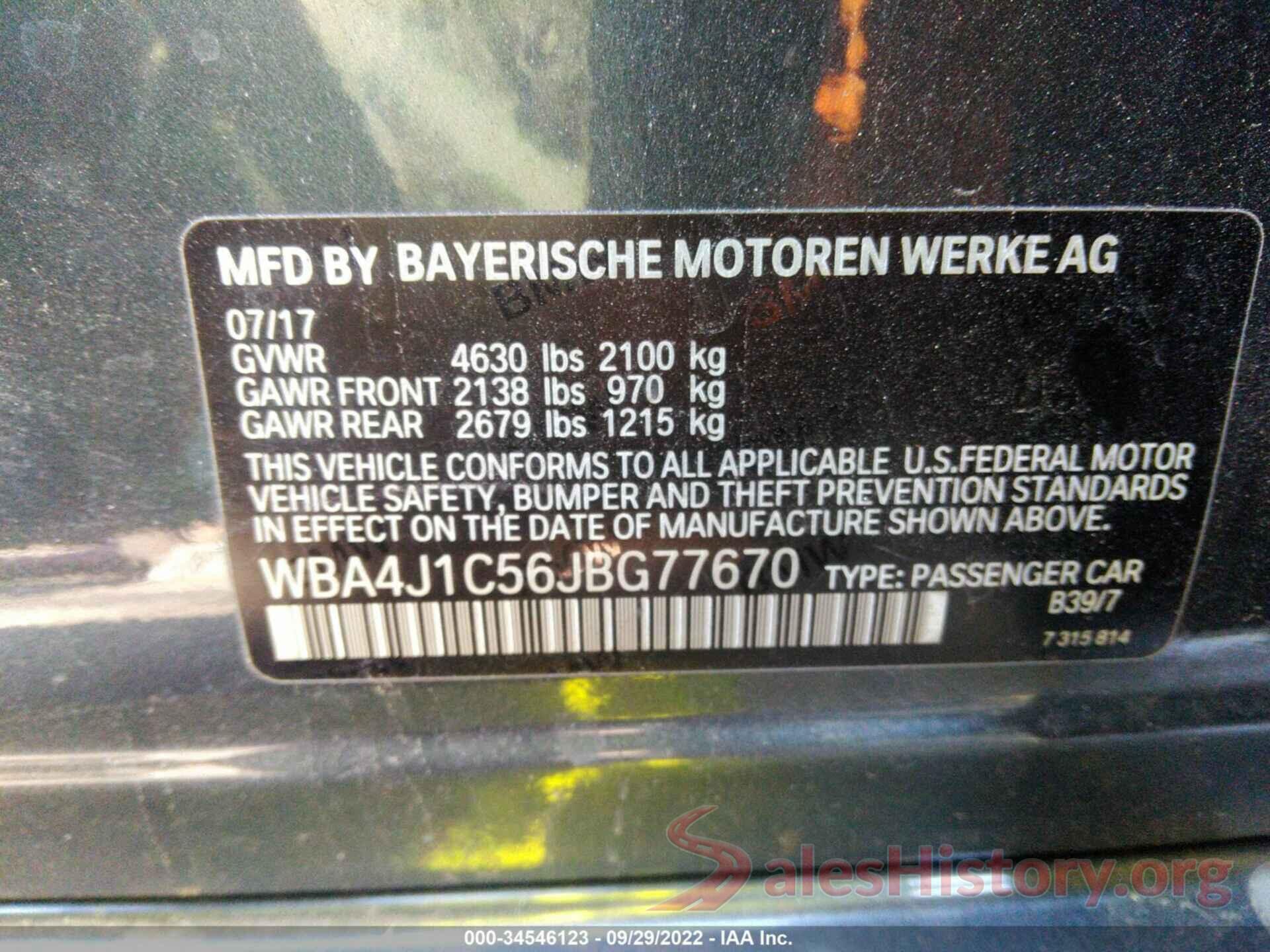 WBA4J1C56JBG77670 2018 BMW 4 SERIES