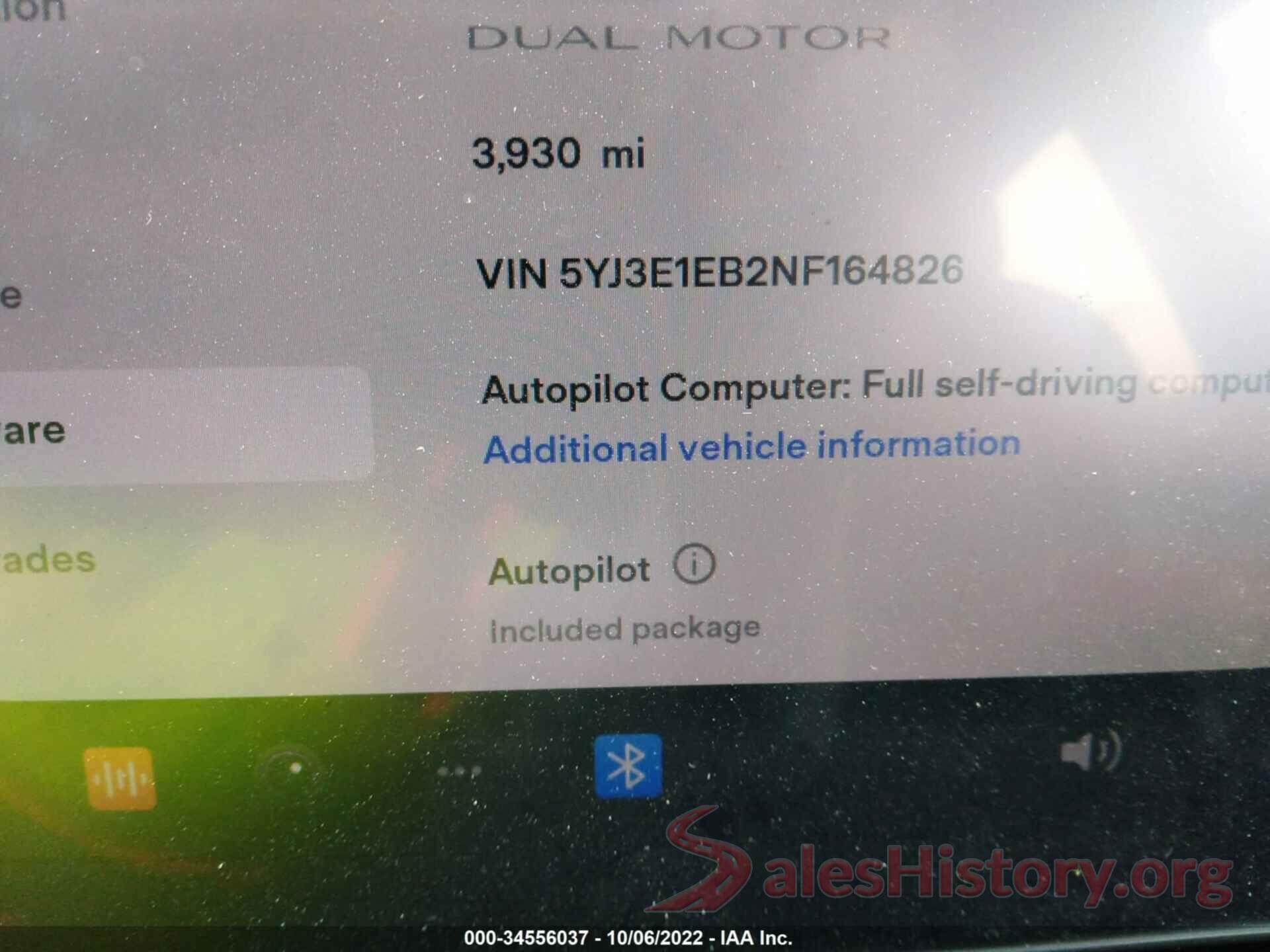 5YJ3E1EB2NF164826 2022 TESLA MODEL 3