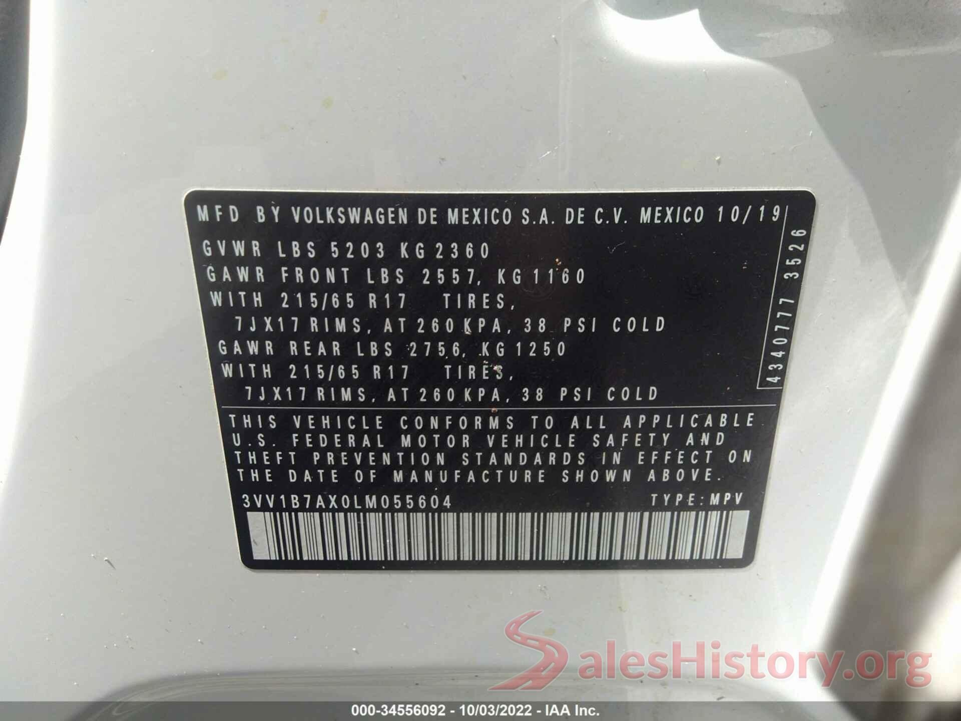 3VV1B7AX0LM055604 2020 VOLKSWAGEN TIGUAN