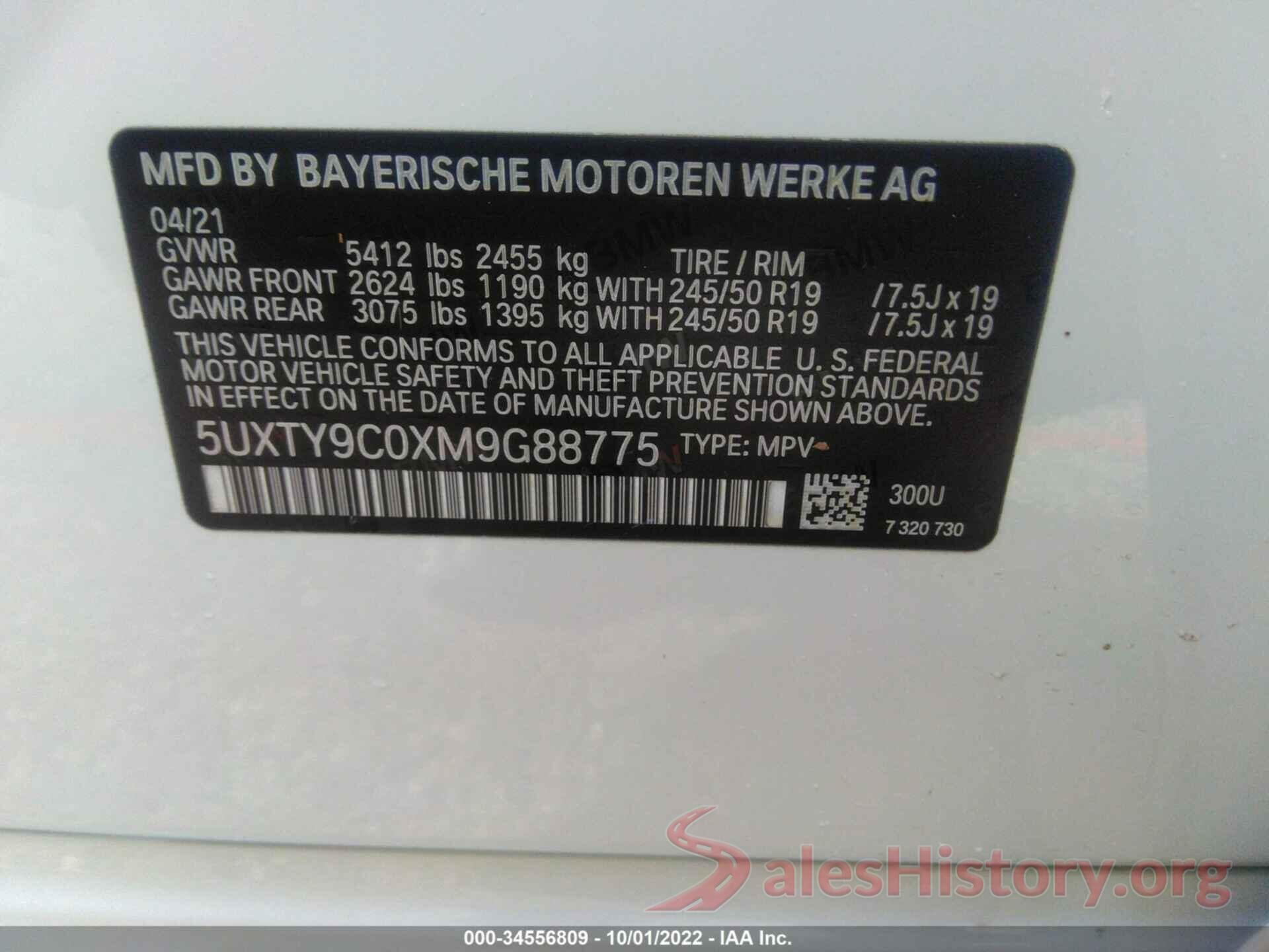 5UXTY9C0XM9G88775 2021 BMW X3