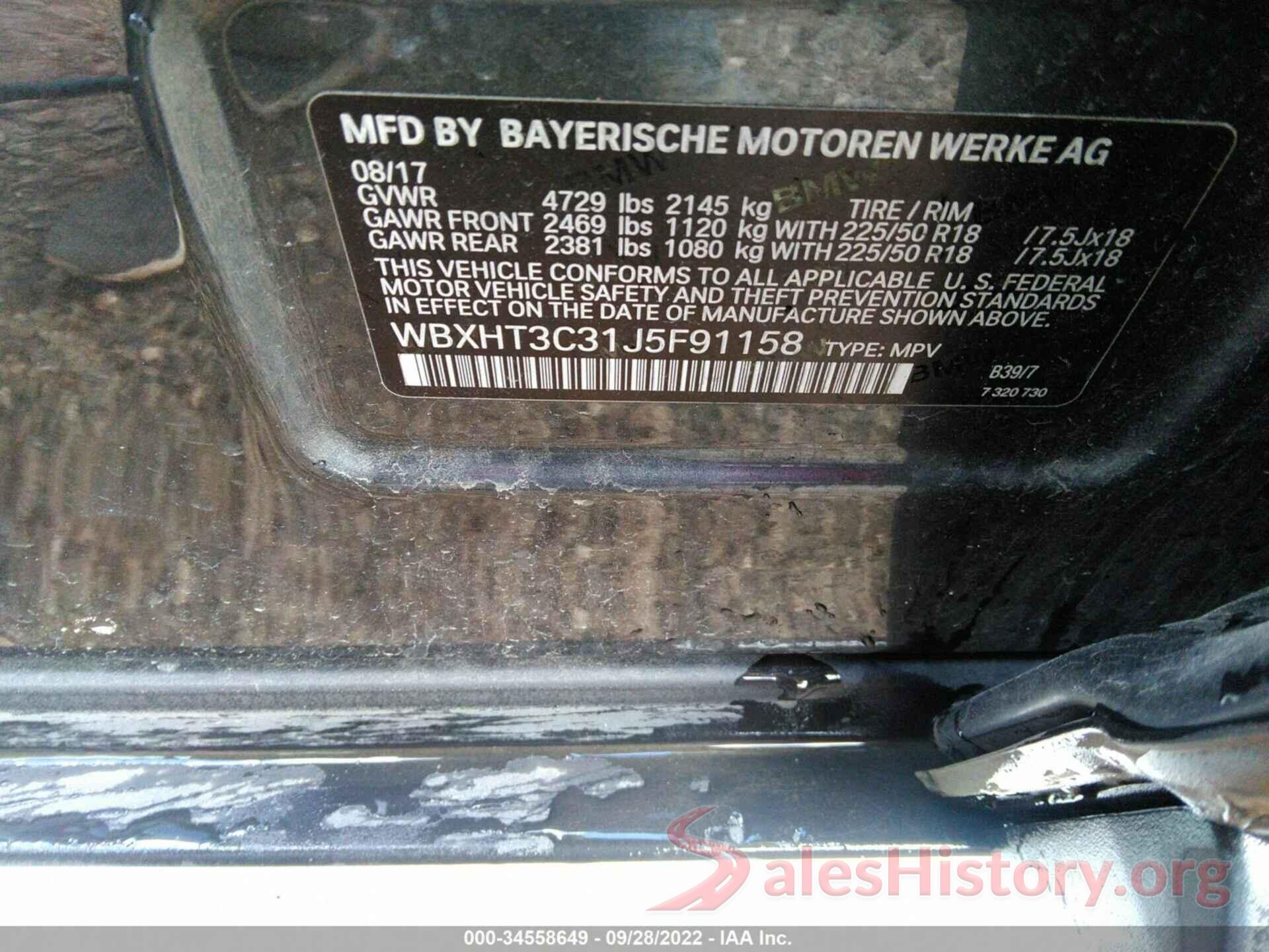 WBXHT3C31J5F91158 2018 BMW X1