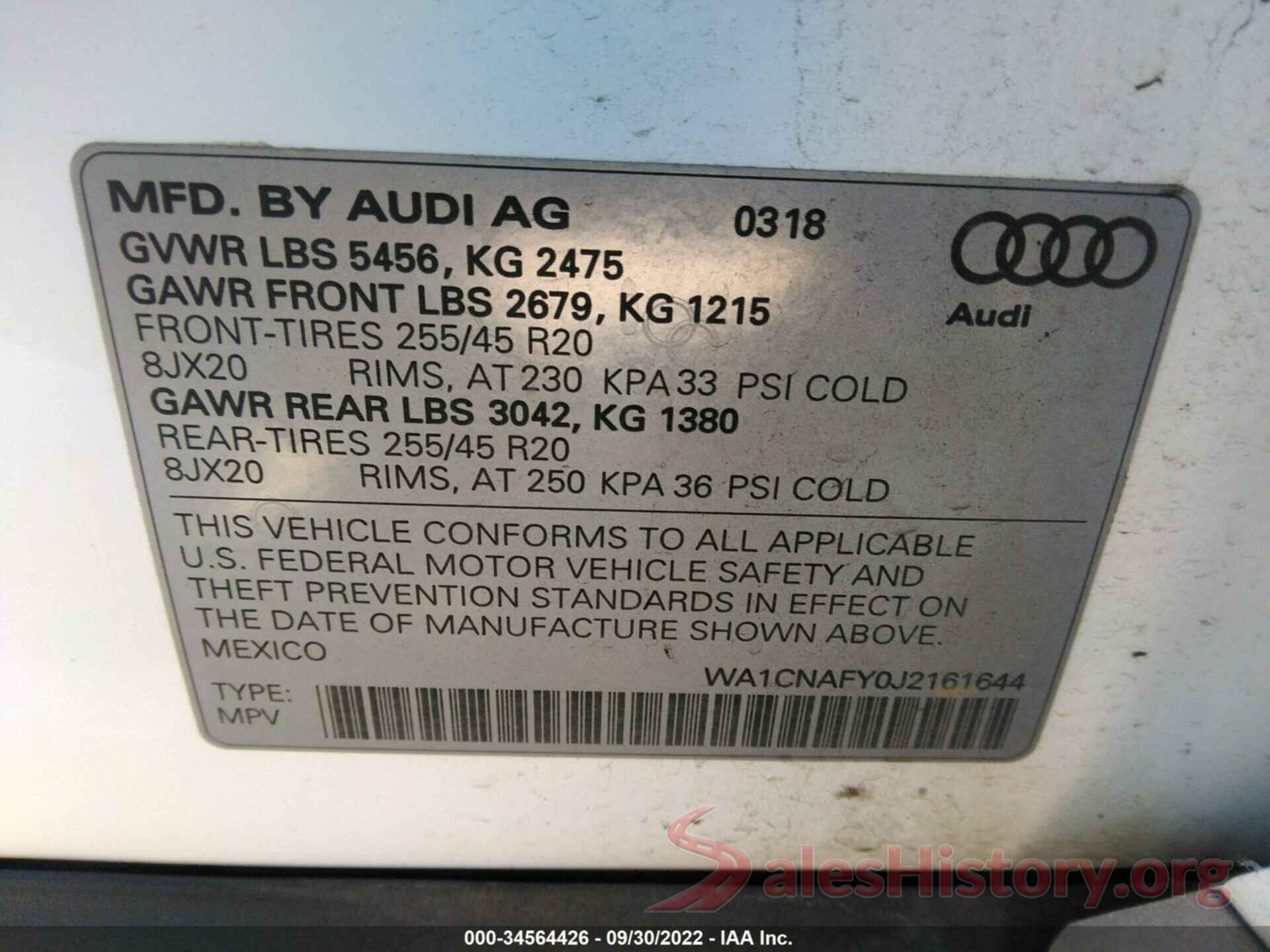 WA1CNAFY0J2161644 2018 AUDI Q5