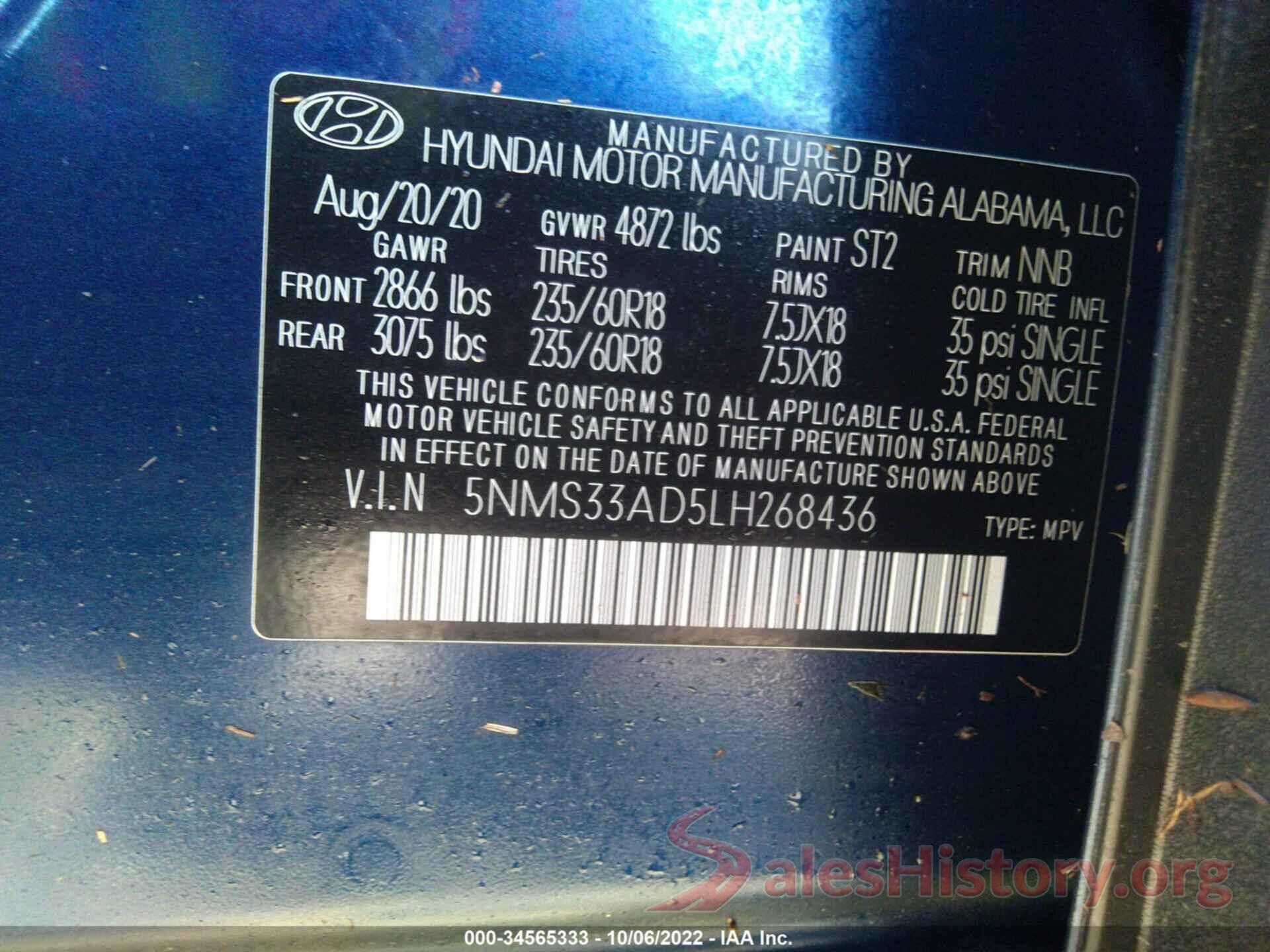 5NMS33AD5LH268436 2020 HYUNDAI SANTA FE