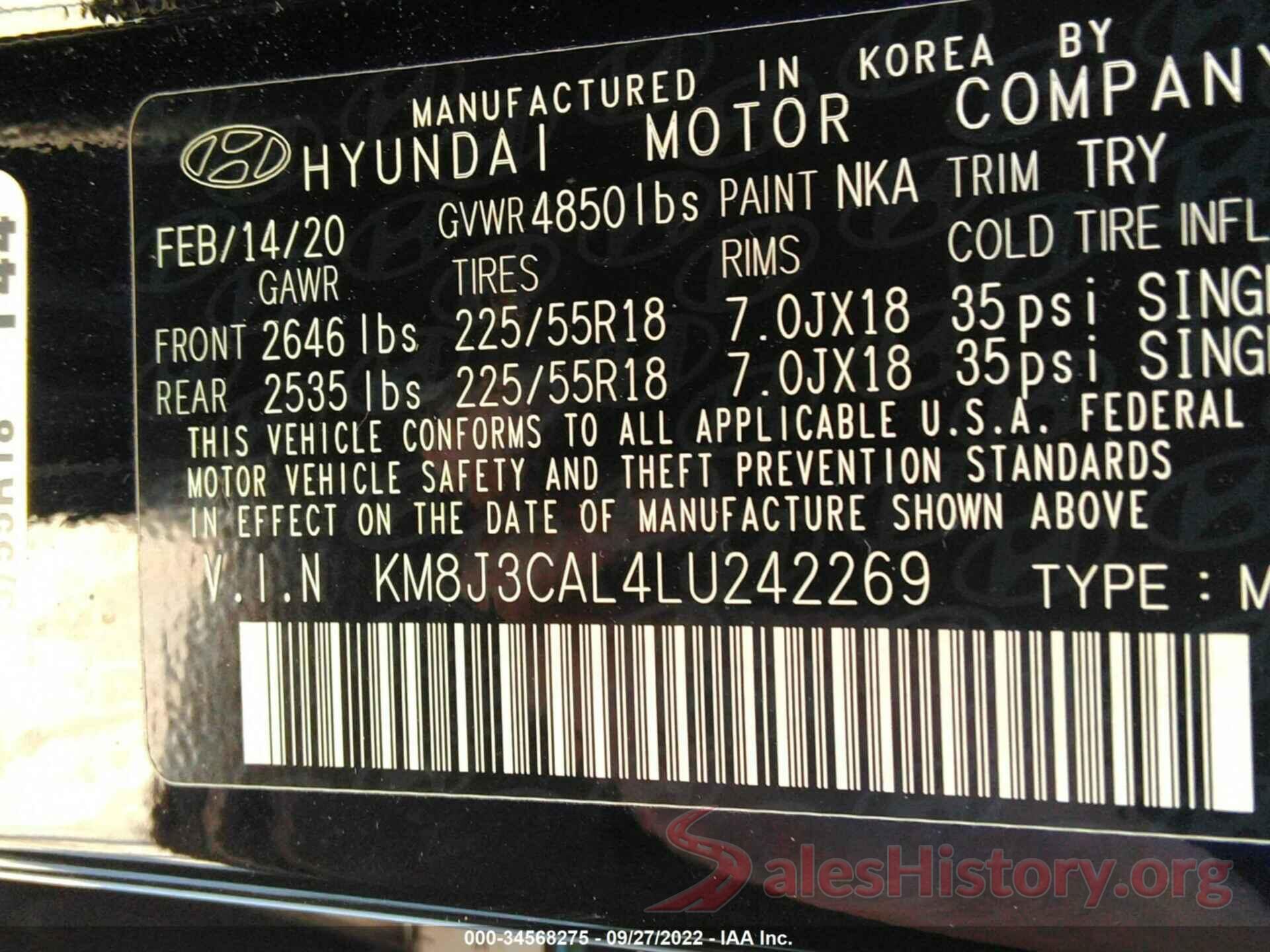 KM8J3CAL4LU242269 2020 HYUNDAI TUCSON