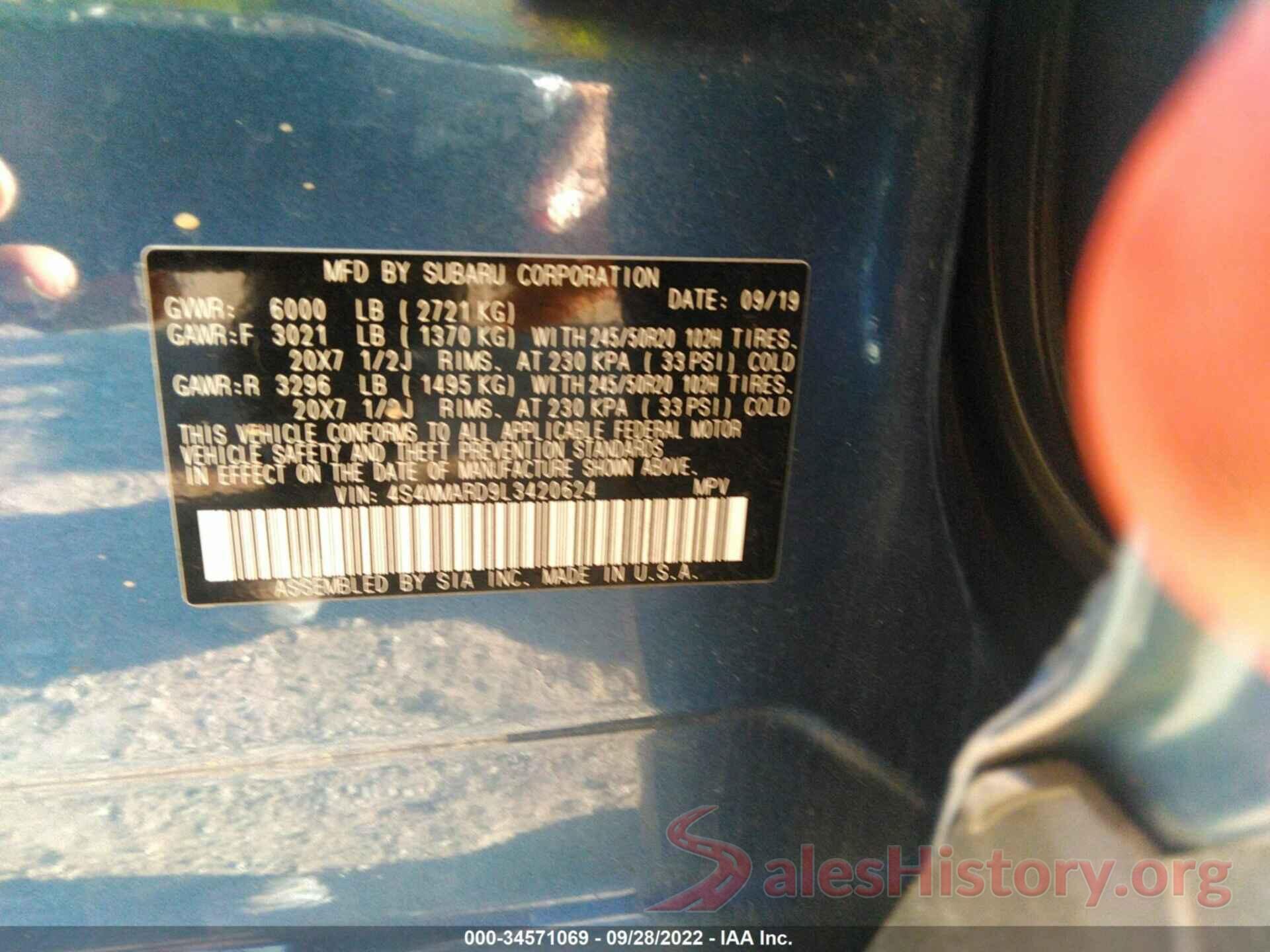 4S4WMARD9L3420624 2020 SUBARU ASCENT