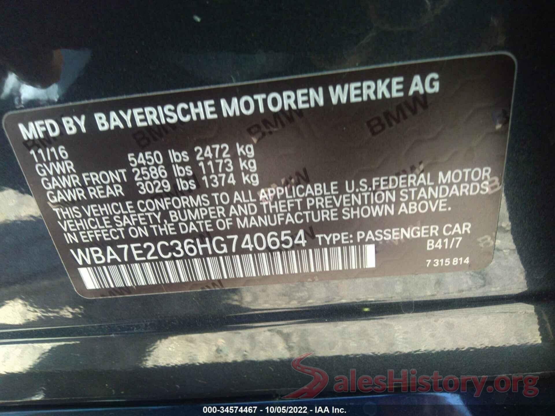 WBA7E2C36HG740654 2017 BMW 7 SERIES